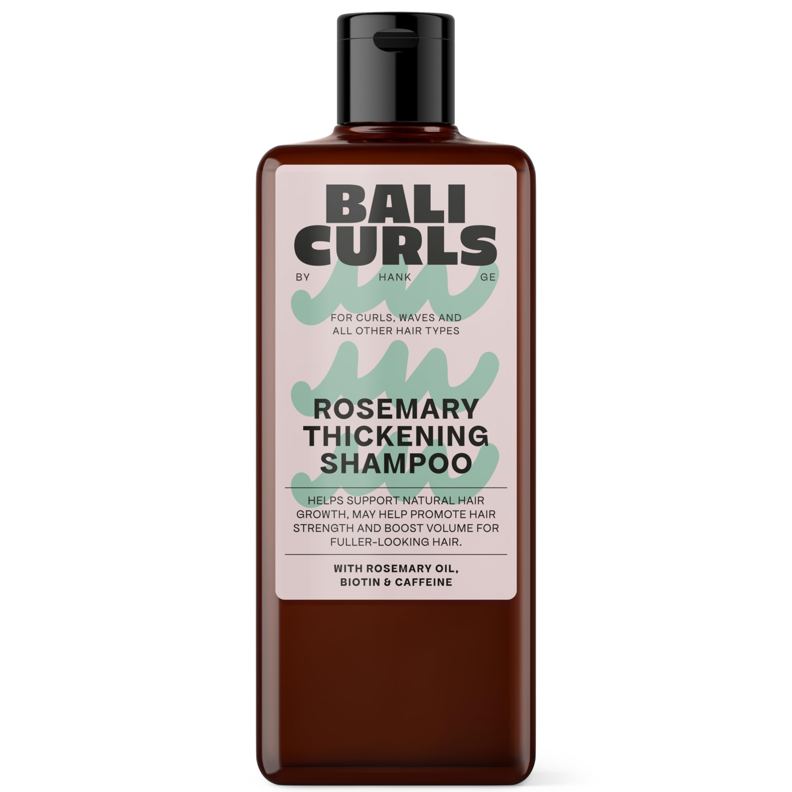 BALI CURLS Rosemary Thickening Shampoo – Stärkend mit Rosmarinöl, Biotin & Koffein – Veganes Volumen Shampoo für feines & dünnes Haar – Curly konform – 200ml