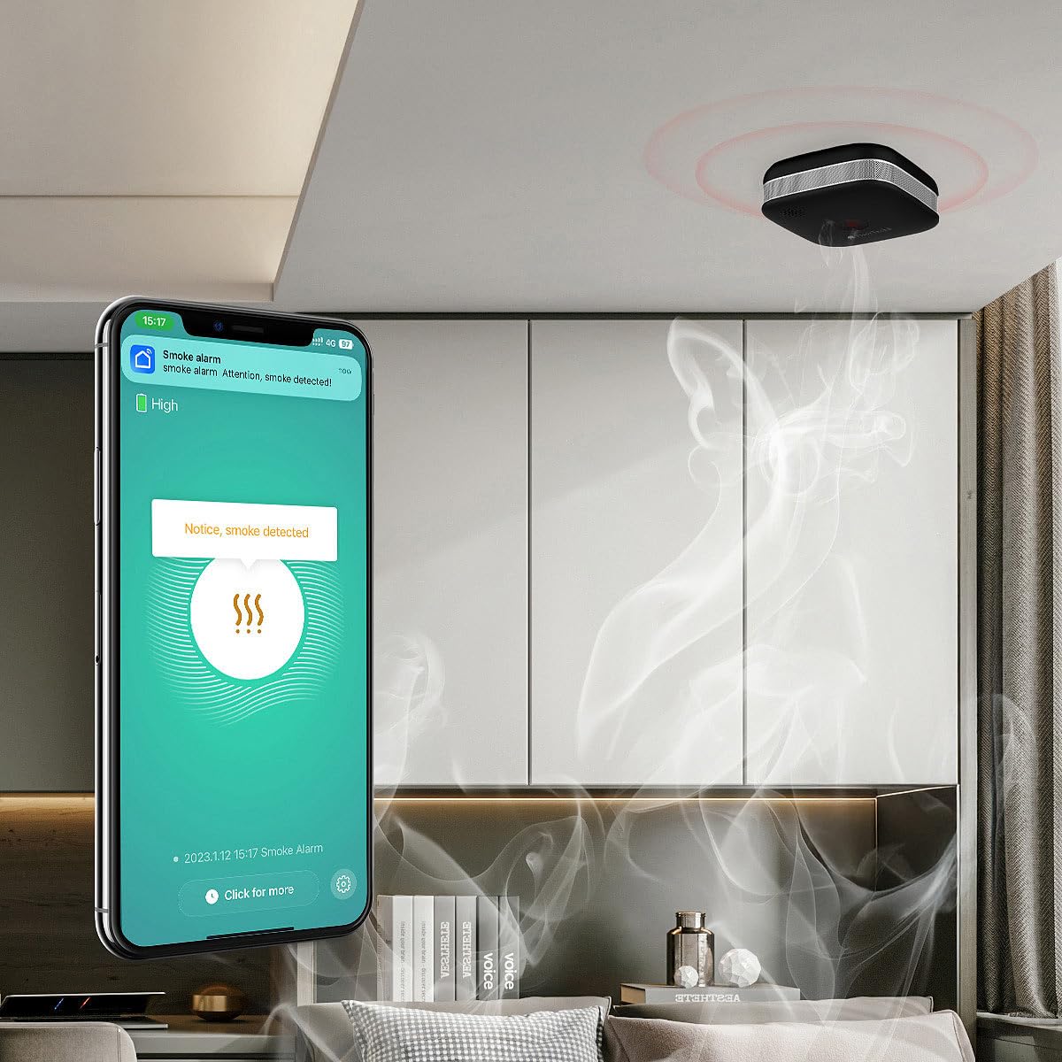 VisorTech Rauchmelder Design: 10er-Set kompakte WLAN-Design-Rauchwarnmelder, weltweite App, schwarz (Rauchmelder-Set Funk, Brand-Alarmsysteme)