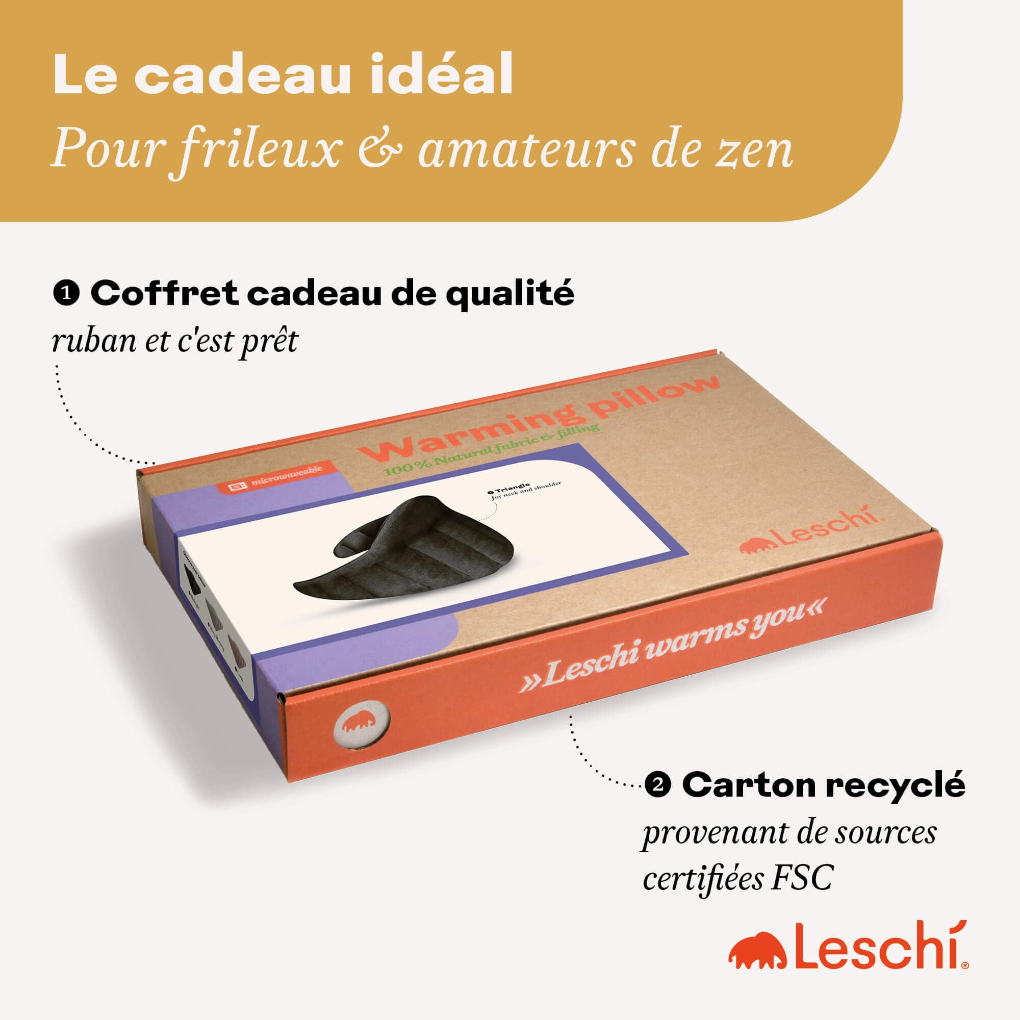 LESCHI XXL Coussin chauffant micro ondes (60x28cm) en coton 100% bio, 11 compartiments, marron, Bouillotte graines de blé 100% bio, Bouillotte micro-ondes idéale pour réchauffer épaules, cou, nuque