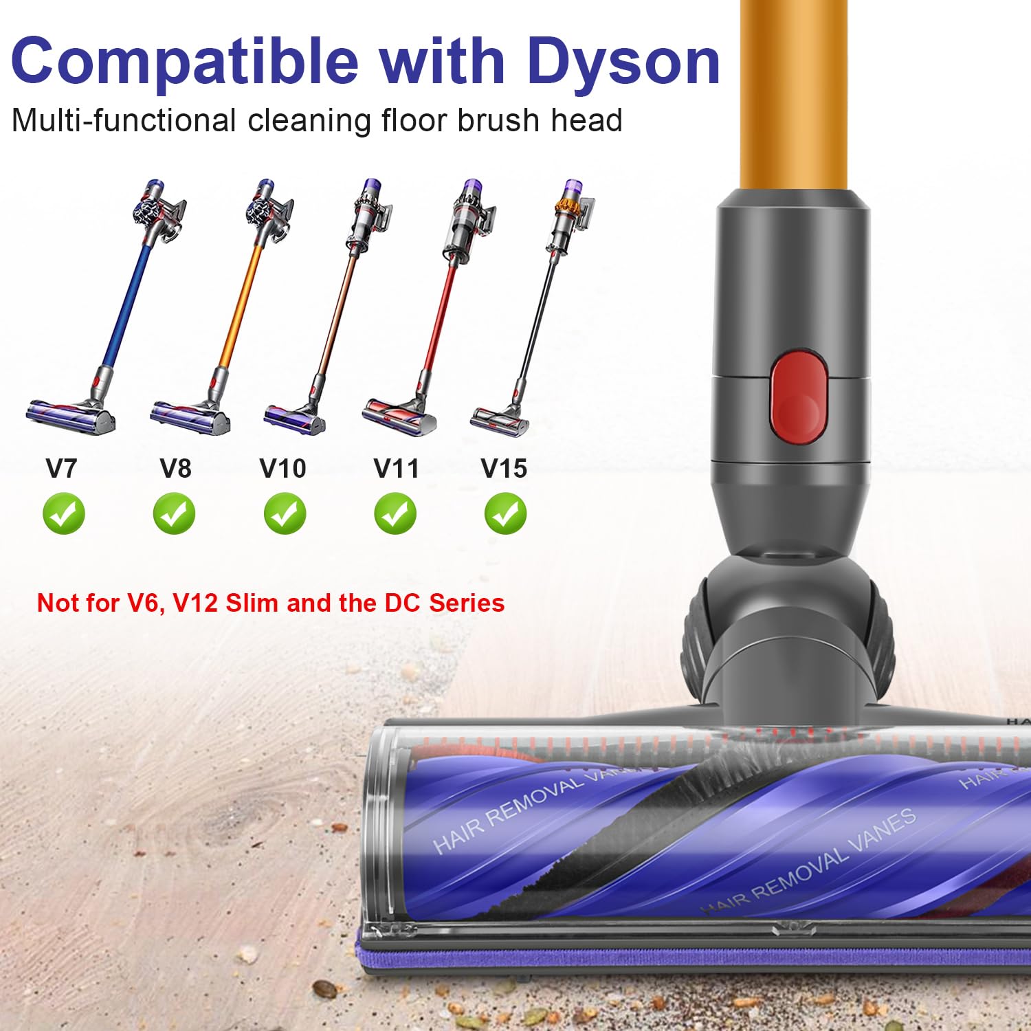 V8 V11 Bodendüse für V11 V15 V10 V8 V7 Bürste Anti-Tangle Einstellbare Saugkraft Elektrische Bodenbürste für Hartboden und Teppiche Ersatzbürste Zubehör