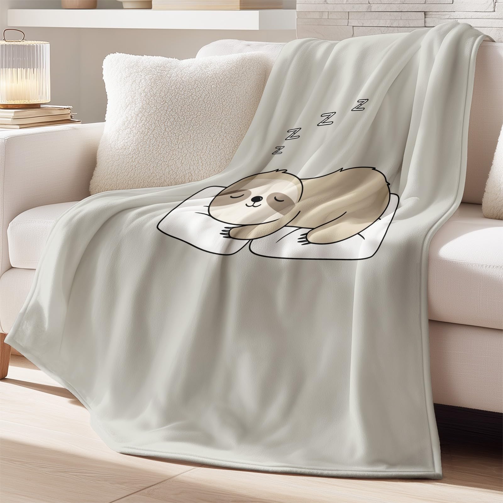 Koc polarowy z nadrukiem leniwca na kanapę, 130 x 150 cm | Koc pluszowy i przytulny koc narzuta - dekoracyjny kreskówka zwierzę śpiące narzuty koce na sofy krzesła łóżka