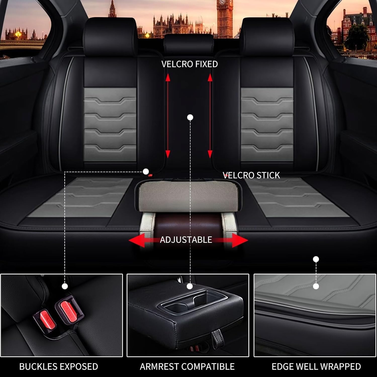 Car Seat Covers Fit for Hyundai Santa Fe 2007-2024 2025 2026 Seat Covers Full Set 5 Seats Waterproof Faux Leather Compatible Airbag Automotive Cushion Protector(5 Seats, Black&Grey)