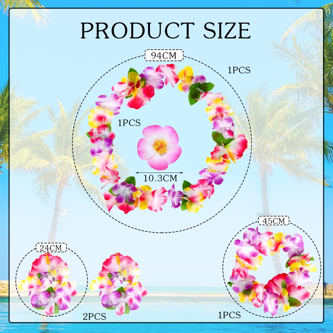Hawaiian Necklaces Wreaths, 5 Tropical Hawaiian Party Beach Flowers Decorations - Image 2
