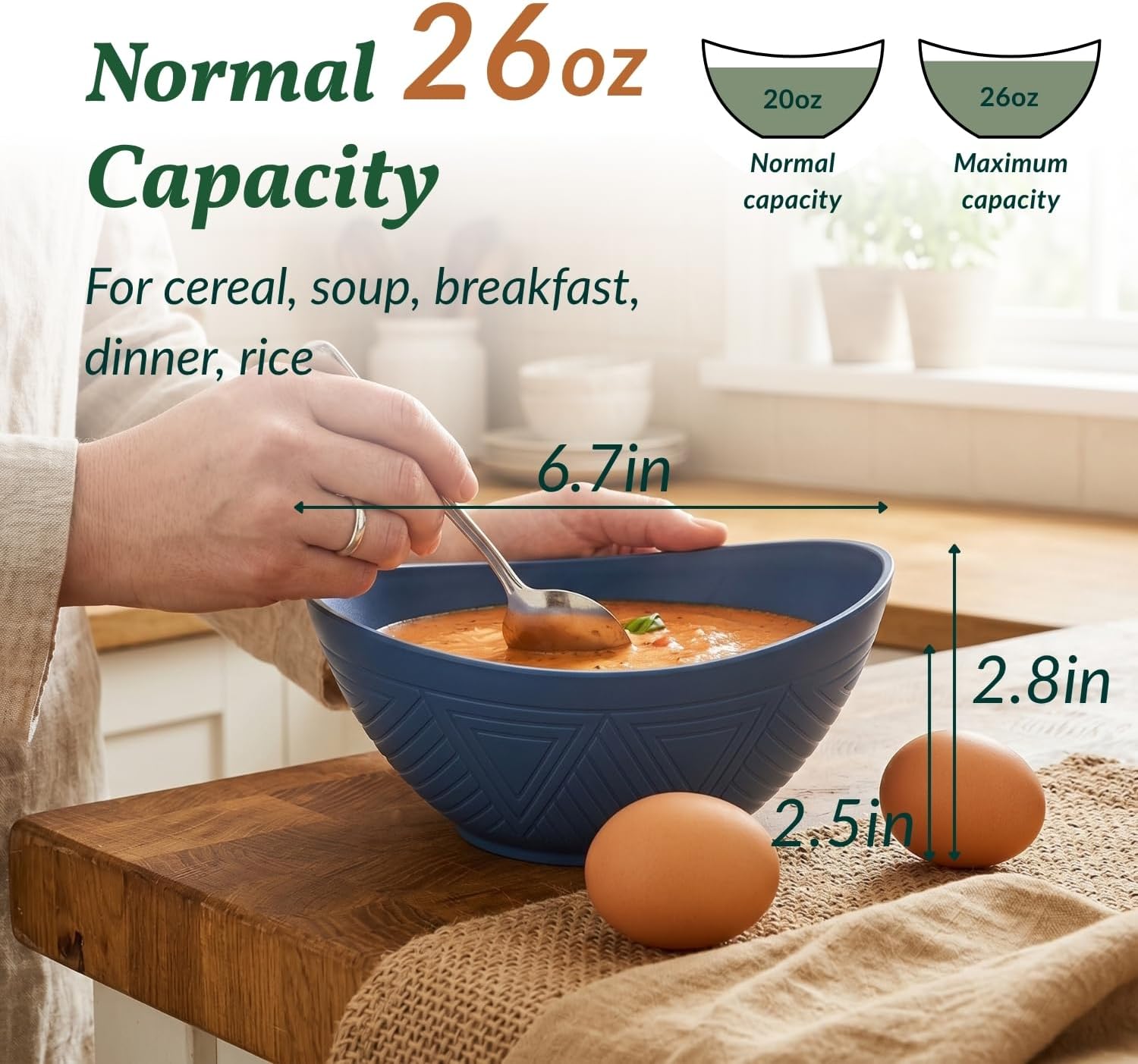 Homienly Wheat Straw Bowls Unbreakable Cereal Bowls 26 OZ Serving Bowls for Snack, Dessert, Dinner, Soup, Rice Microwave and Dishwasher Safe Bowls Set for Kitchen, Party, Dorm, RV (4 PCS Multi) image 2