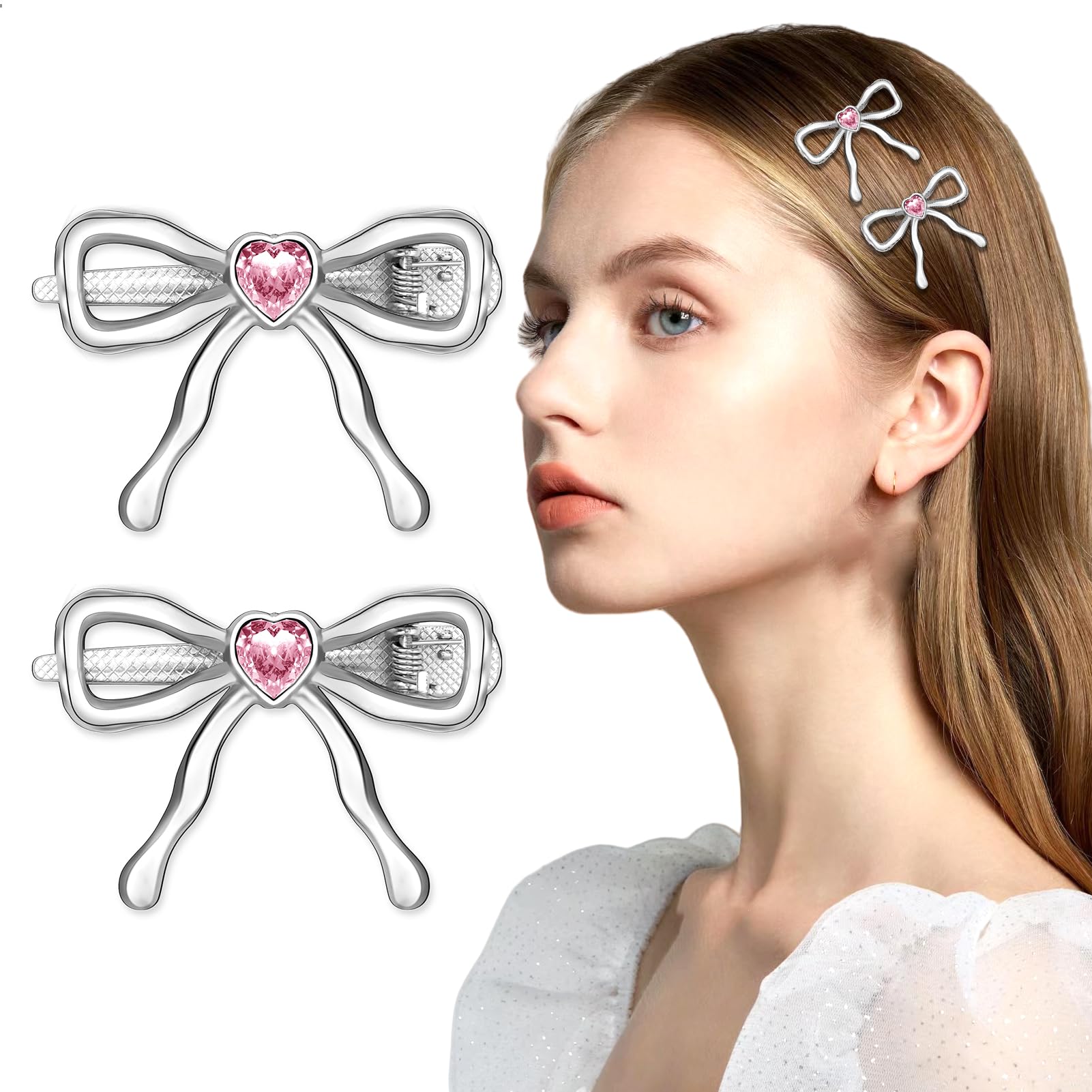 Amazon.com : PLwelth Bow Hair Clips Y2k Silver Barrettes 