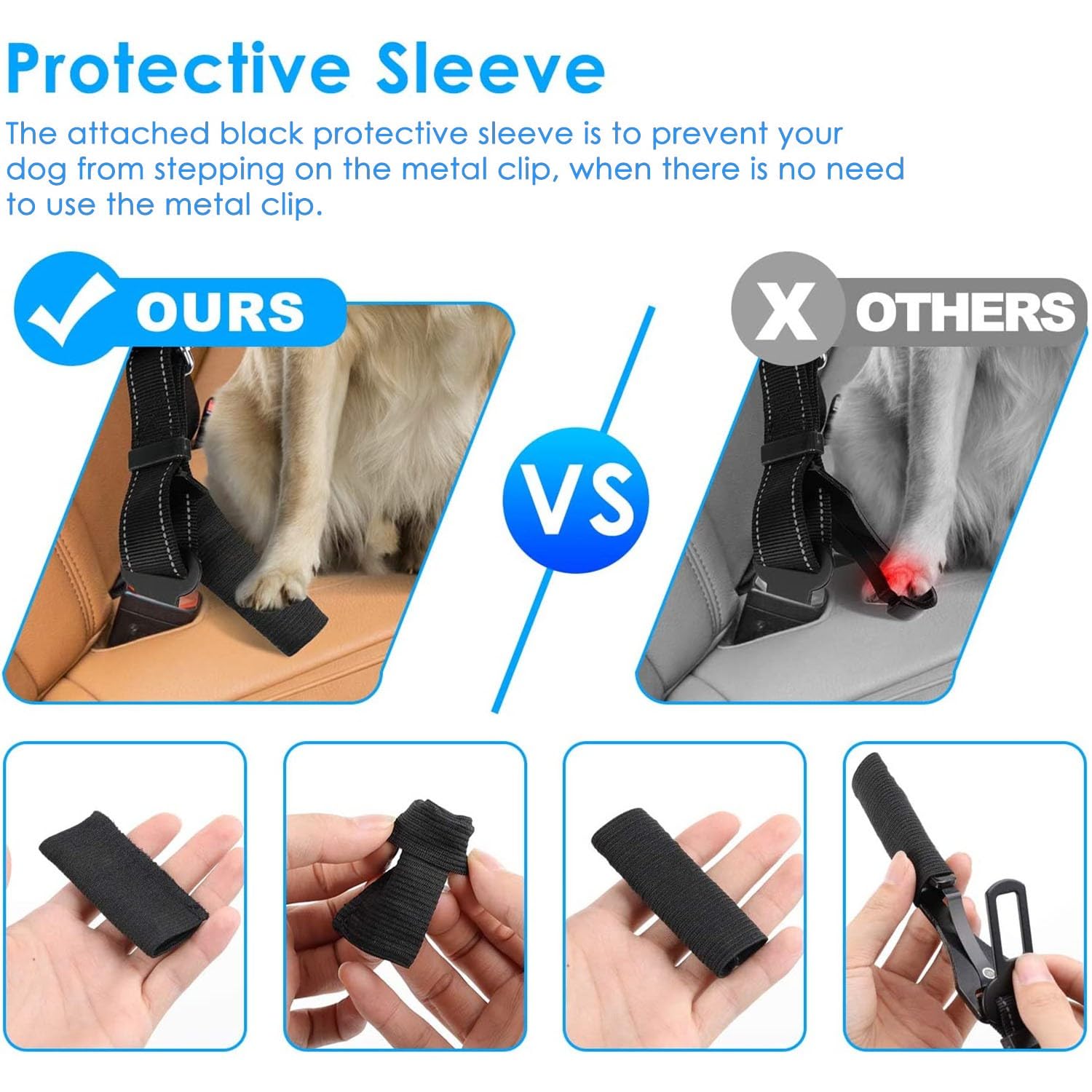 2 Pack Black Dog Seat Belt, Adjustable Dog Car Safety Belt with Reflective Bungee, Rotatable Carabiner, Suitable for Medium to Large Dogs Up to 150 lbs - image 6