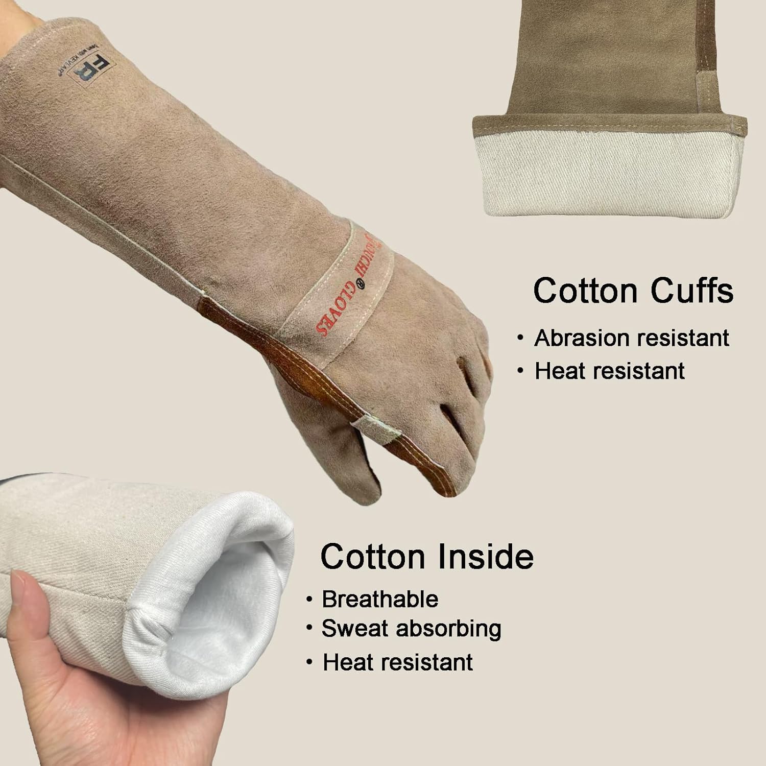 Leather Welding Gloves for Men, Long Sleeve Fireproof and Heat Resistant Mitts for Firefighting, Fireplace, Oven, Baking, BBQ, Stove, Pot Holder, Yark Work Thorn Proof (Coffee Large) - Image 2