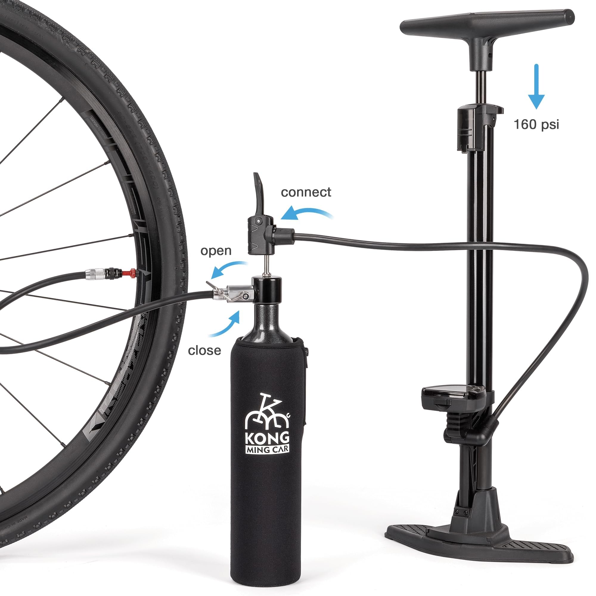 Tire Booster per pneumatici Tubeless – Gonfiatore per pneumatici senza camera d'aria compatibile con valvole Presta, Leggero & Maneggevole – Usabile in officina e in mobilità(160psi)