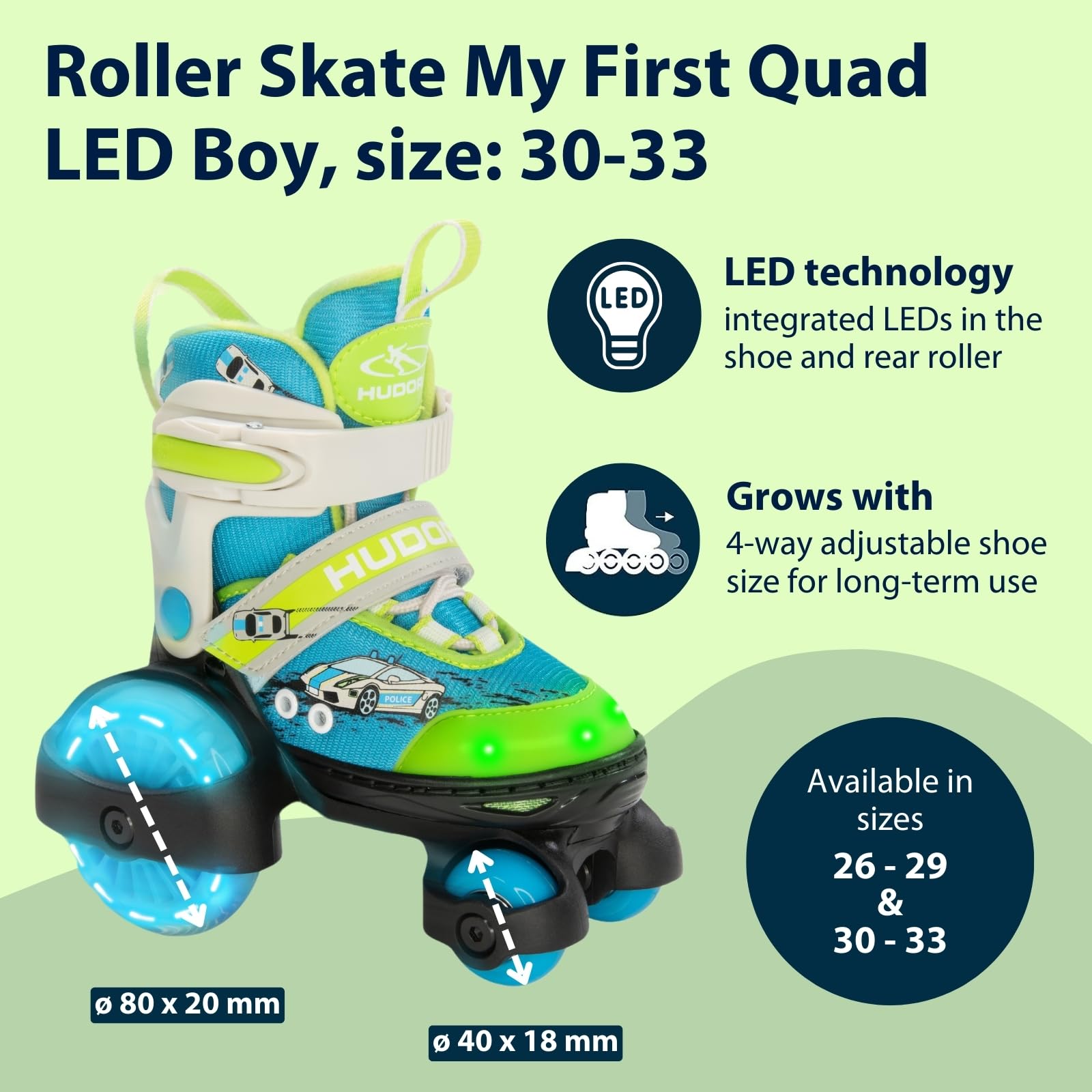 HUDORA Wrotki My First Quad LED, Boy rozm. 30-33