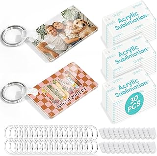 90 Pcs Sublimation Acrylic Keychain Blanks, with 30 Fixing Clips and 30 Key Rings for Heat Transfer Keychain Bag Decor Pet Necklace Christmas Tree Decor, Home Gift Crafts Supplies