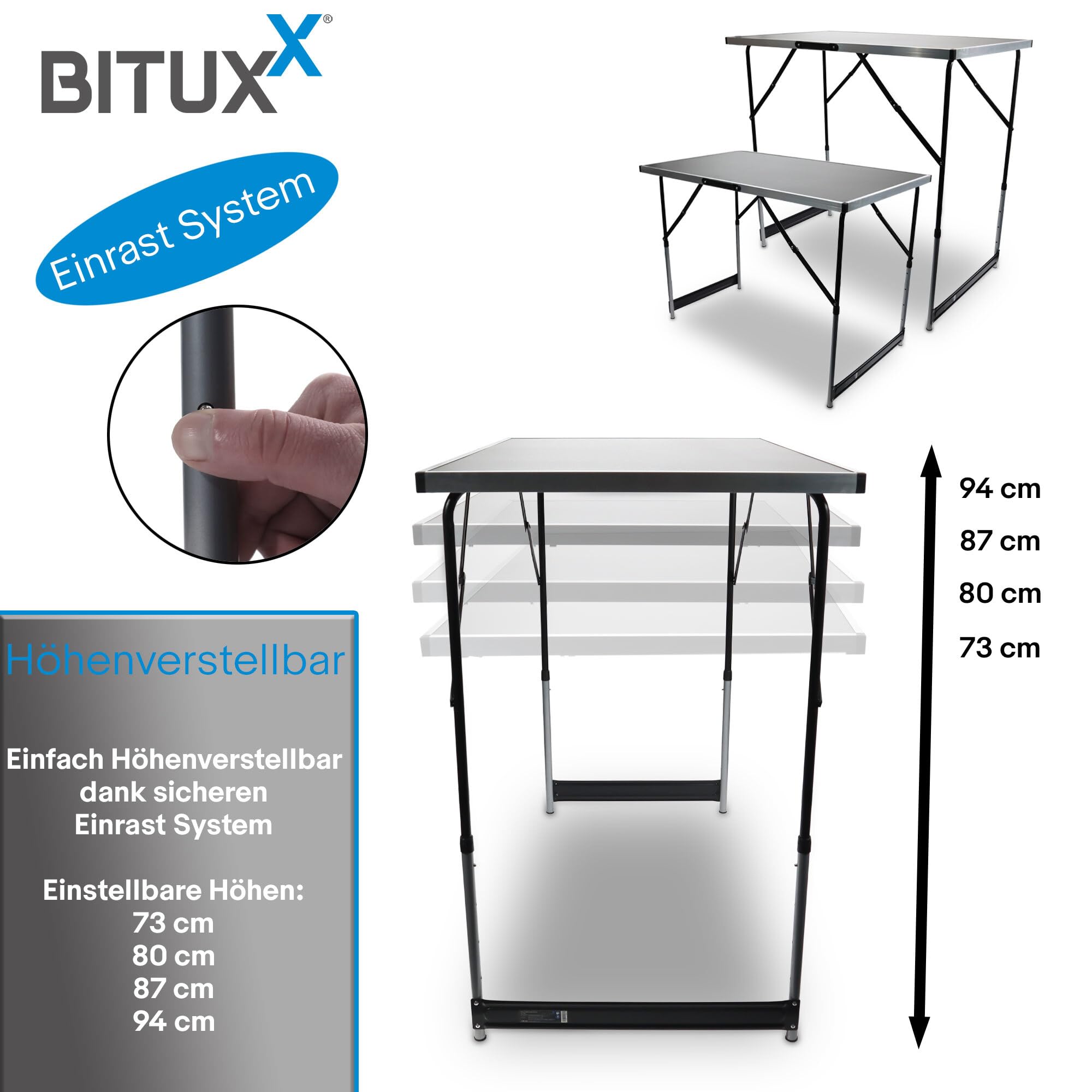 BITUXX Mehrzwecktisch 3er Set Tapeziertisch klappbar Höhenverstellbar 3-teilig Flohmarkttisch Verkaufstisch Markttisch Malertisch Campingtisch Alu 100 x 60 cm bis 30Kg