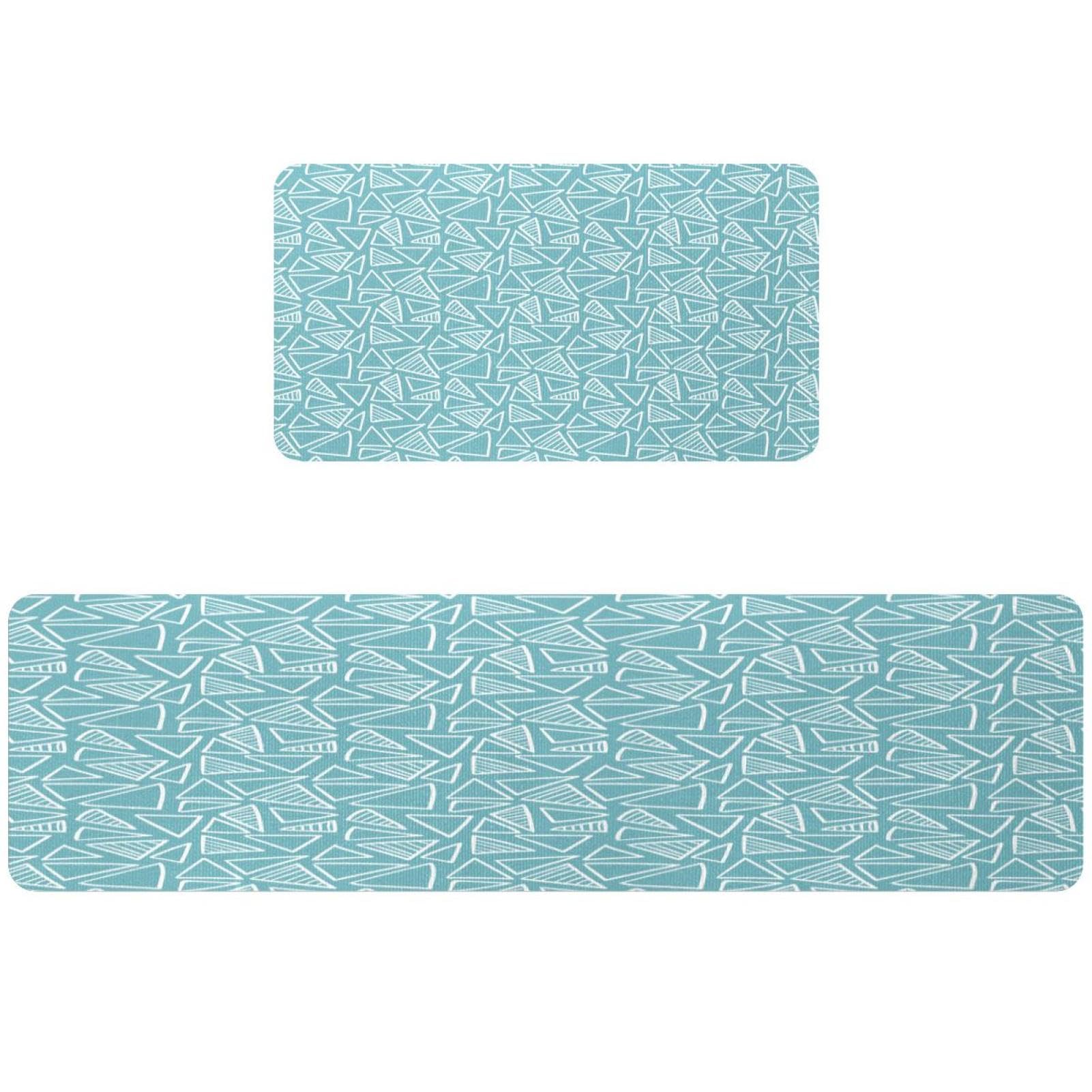 2 alfombrillas de cocina VAPOKF con patrón triangular azul antideslizantes y lavables para el hogar