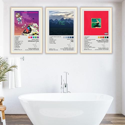 Miniatura 3 de JINOS Póster de Kanye West - Juego de 3 pósteres de lienzo para álbum, pintura decorativa, pósteres de pared e impresiones artísticas modernas para