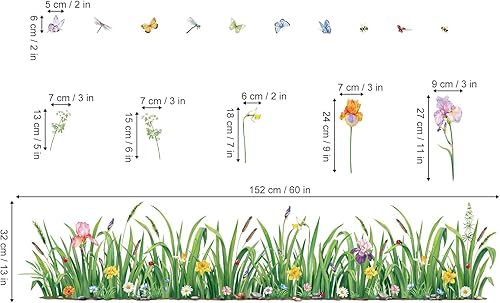 Miniatura 4 de decalmile Calcomanías de esquina de pared de hierba verde, diseño floral, mariposa, zócalo, línea de zócalo, calcomanías de pared para dormitorio,