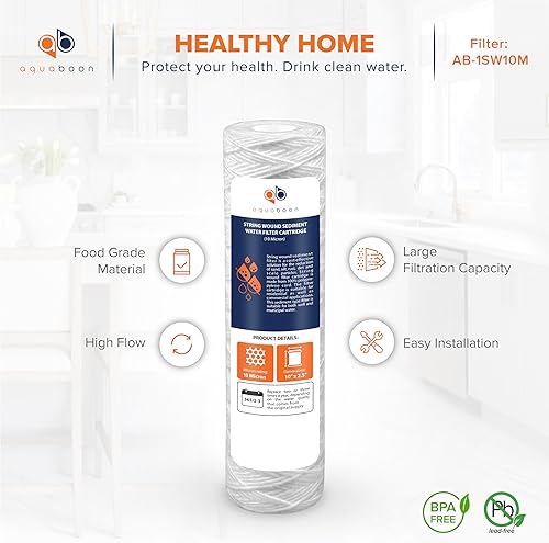 Miniatura 4 de Aquaboon Cartucho de filtro de agua para heridas de cuerda, filtro de agua de 10 micrones para toda la casa, 10 x 2.5 pulgadas, repuesto para filtro