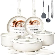 Nonstick Pots and Pans Set 17pcs, Induction Hob Pan Set, Kitchen Cookware Sets with Detachable Handle, RV Frying Pans, Saucepan Sets with Lids, Oven SafeWhite
