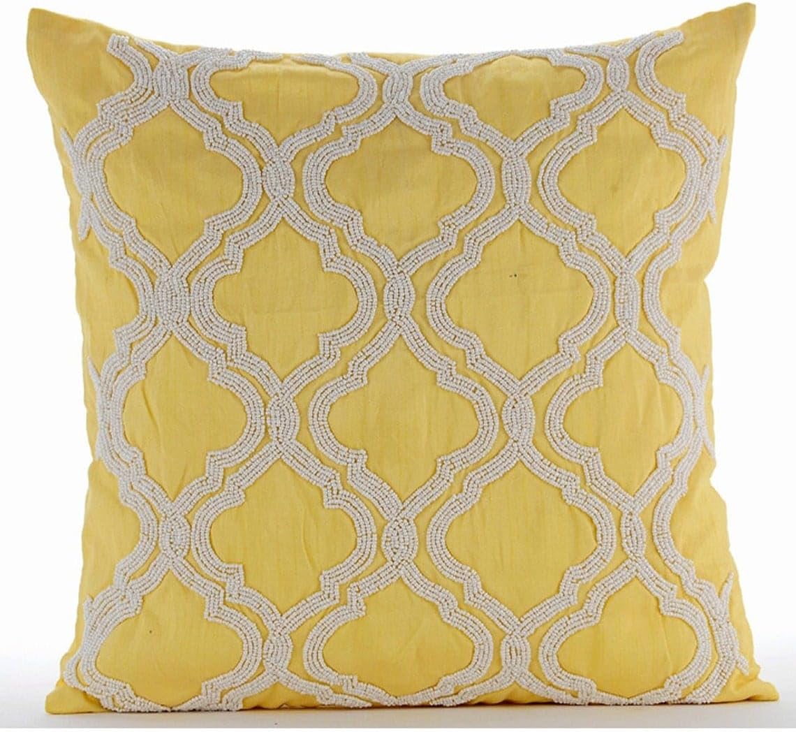 Yellow Decorative Throw Pillow Cover 14"x14" |Jacquard Cushion Cover Abstract | Minimal Modern Decor, Textured, Marble Pillow Cover Pillowcases for Couch, Sofa Bedroom & Living Room - Fluid Yellow
