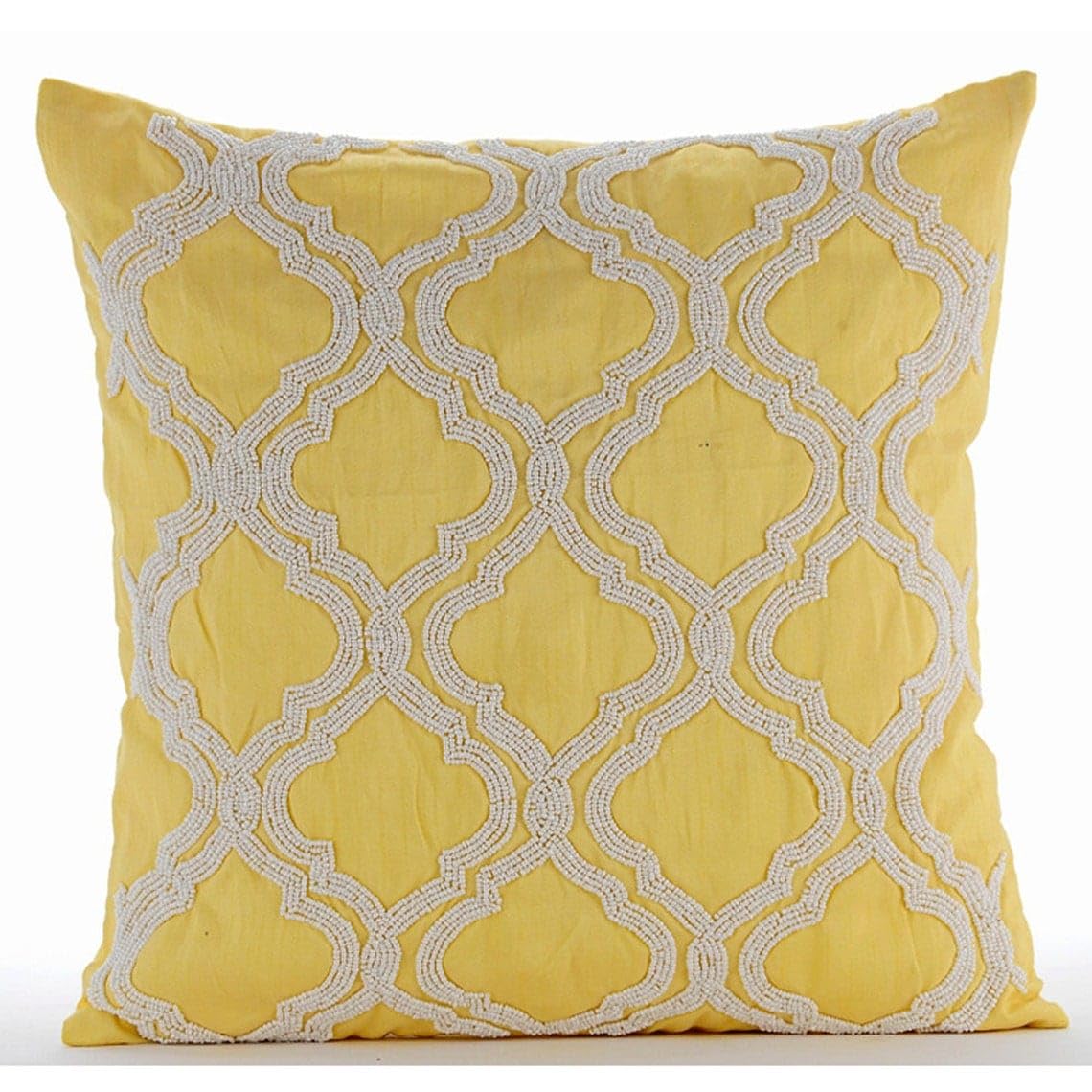 The HomeCentric Yellow Euro Shams, 65x65 cm (26x26 inch) Euro Cushion Covers, Beaded Lattice Trellis Pattern Euro Cushion Shams, Silk Euro Sham Covers, Geometric Contemporary Euro - Kainoosh โ image 1