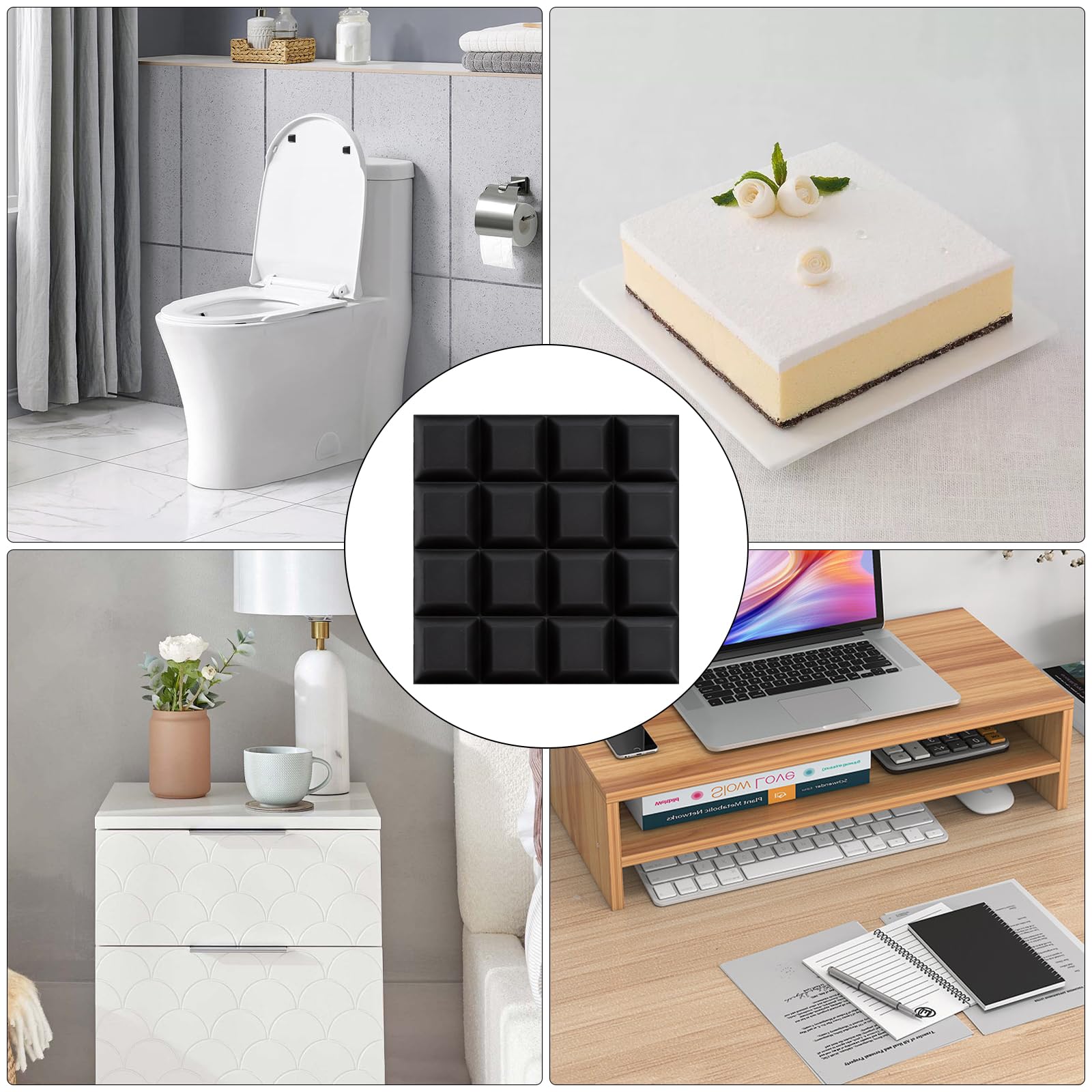16PCS Patin Caoutchouc Silicone Noir Autocollant, Pieds Tampon en Caoutchouc Antidérapant et Silencieux, Coussinets Pare-Chocs Auto-Adhésifs pour Meubles Électronique Maison Bureau Atelier