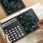 Desk Basic Calculator for Students with Notepad, Display Basic Calculator with 7 Inch Writing Tablet, for Business, School, Retail (Black)