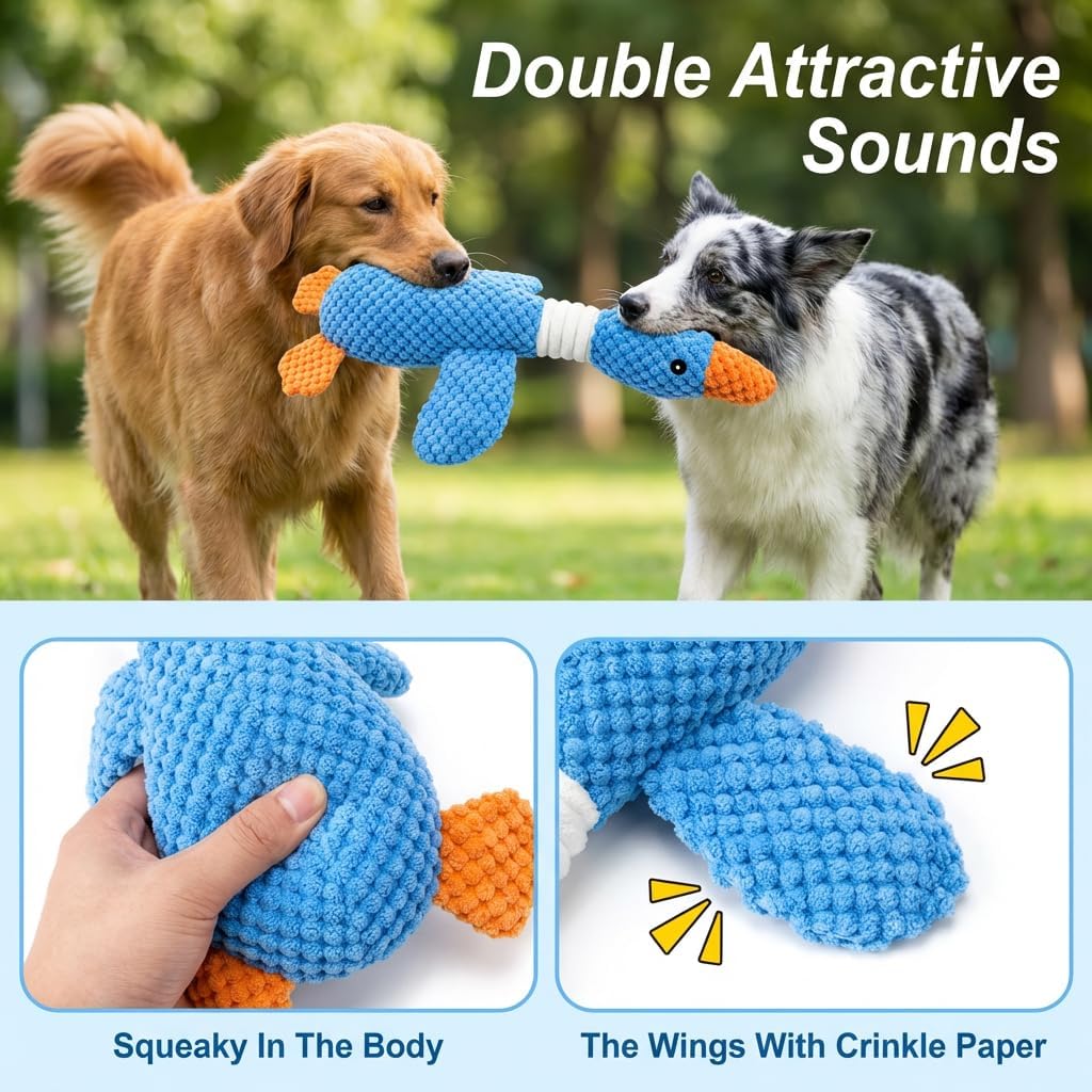 Dog Toy, Suitable for Aggressive chewers, Goose Dog Toy, Indestructible, Squeaky, Plush Goose Toy, Suitable for Large, Medium and Small Dogs (50, biue) image 5