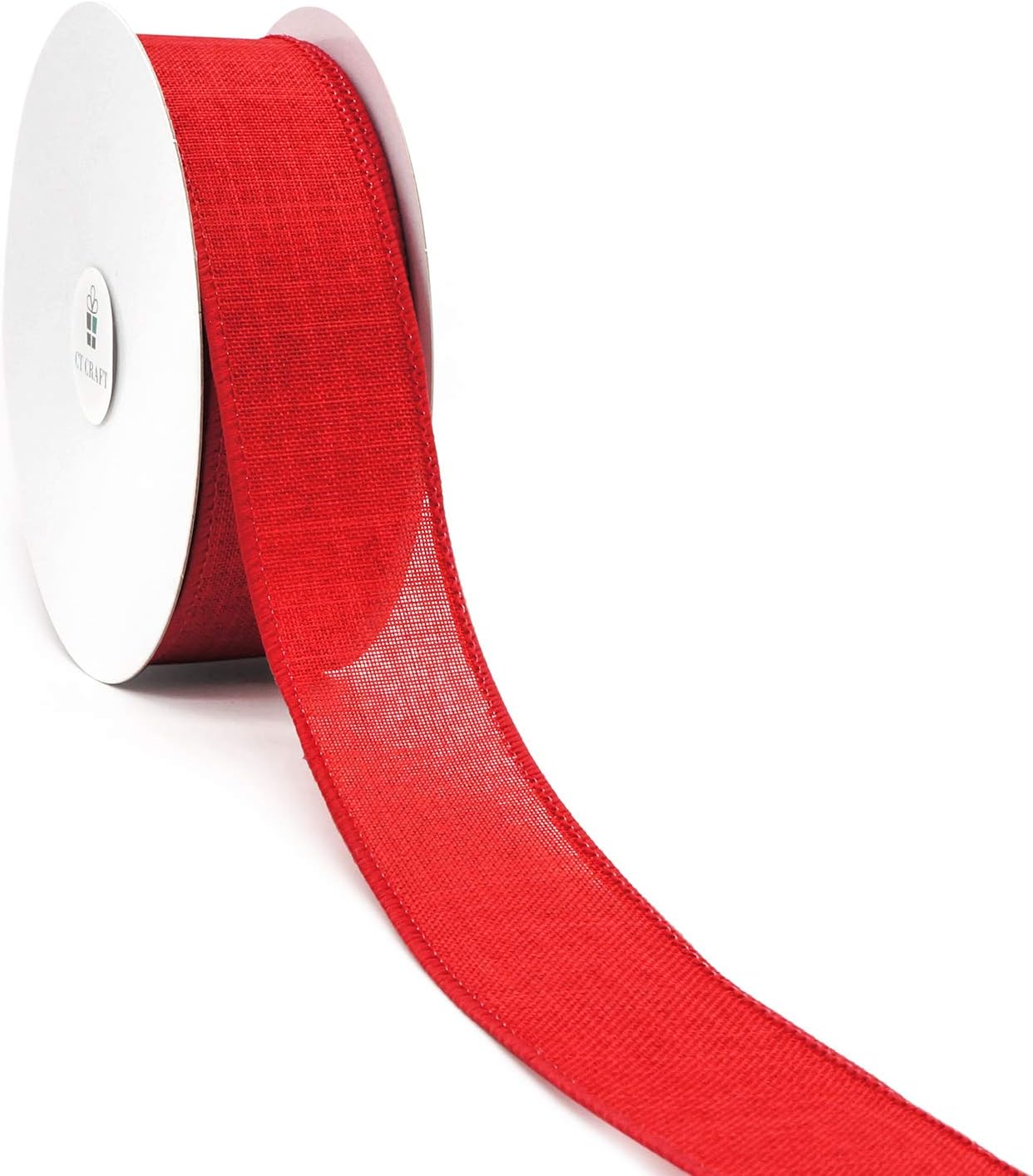 CT CRAFT LLC Plain Faux Jute Burlap Wired Ribbon 1.5 Inch x 20 Yardss -Red for Christmas Home Decor, Gift Wrapping, Bow Making, Wreath, DIY Crafts