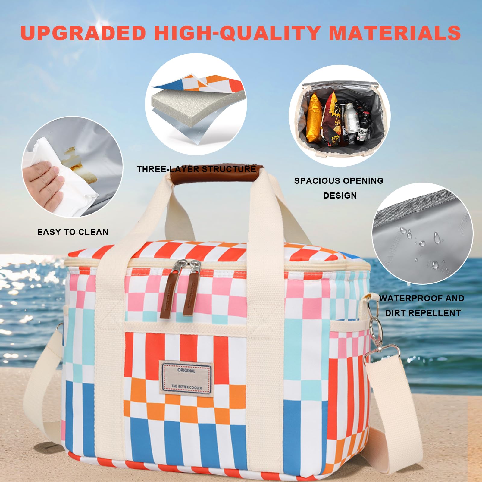 Nanxson 9L/15L/29L Large Insulated Lunch Bag for Women Adult Reusable Leakproof Picnic Lunch Box Freezable Cooler Tote Bag (15L,A-Multicoloured Plaid) - Image 4