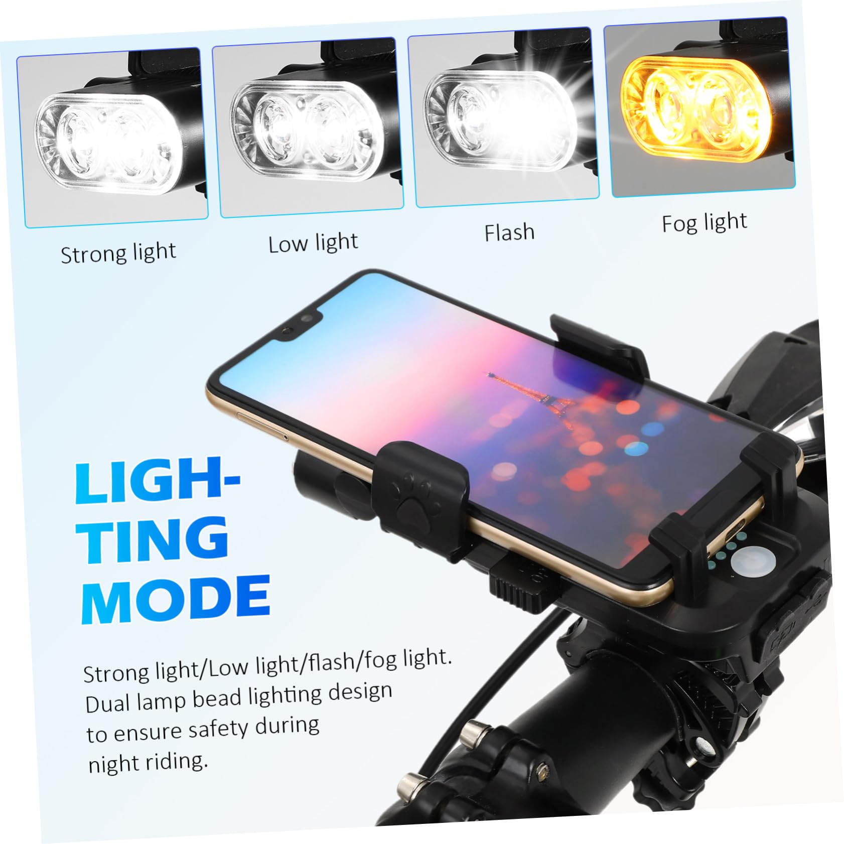 PartyKindom 4000mah Faro Bici Anteriore Luce LED Posteriore Supporto Telefono Clacson e Batteria Ricaricabile USB per Guida Notturna Sicura