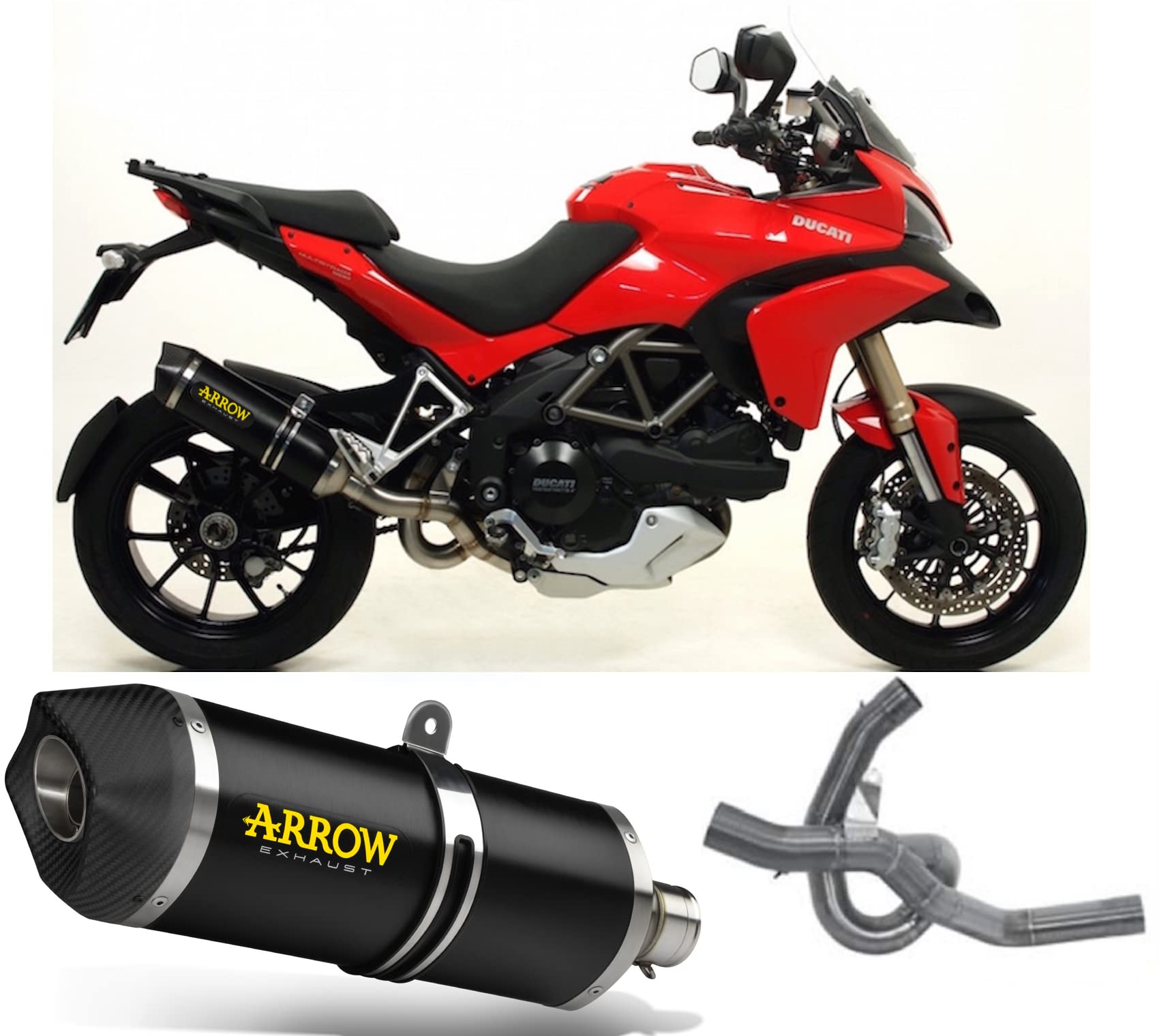 arrow 71768akn+71429mi, silenciador con colectores, sistema completo homologado open race-tech aluminio negro, fondo en carbono, compatible con moto ducati multistrada 1200 2012 2013 mototopgun