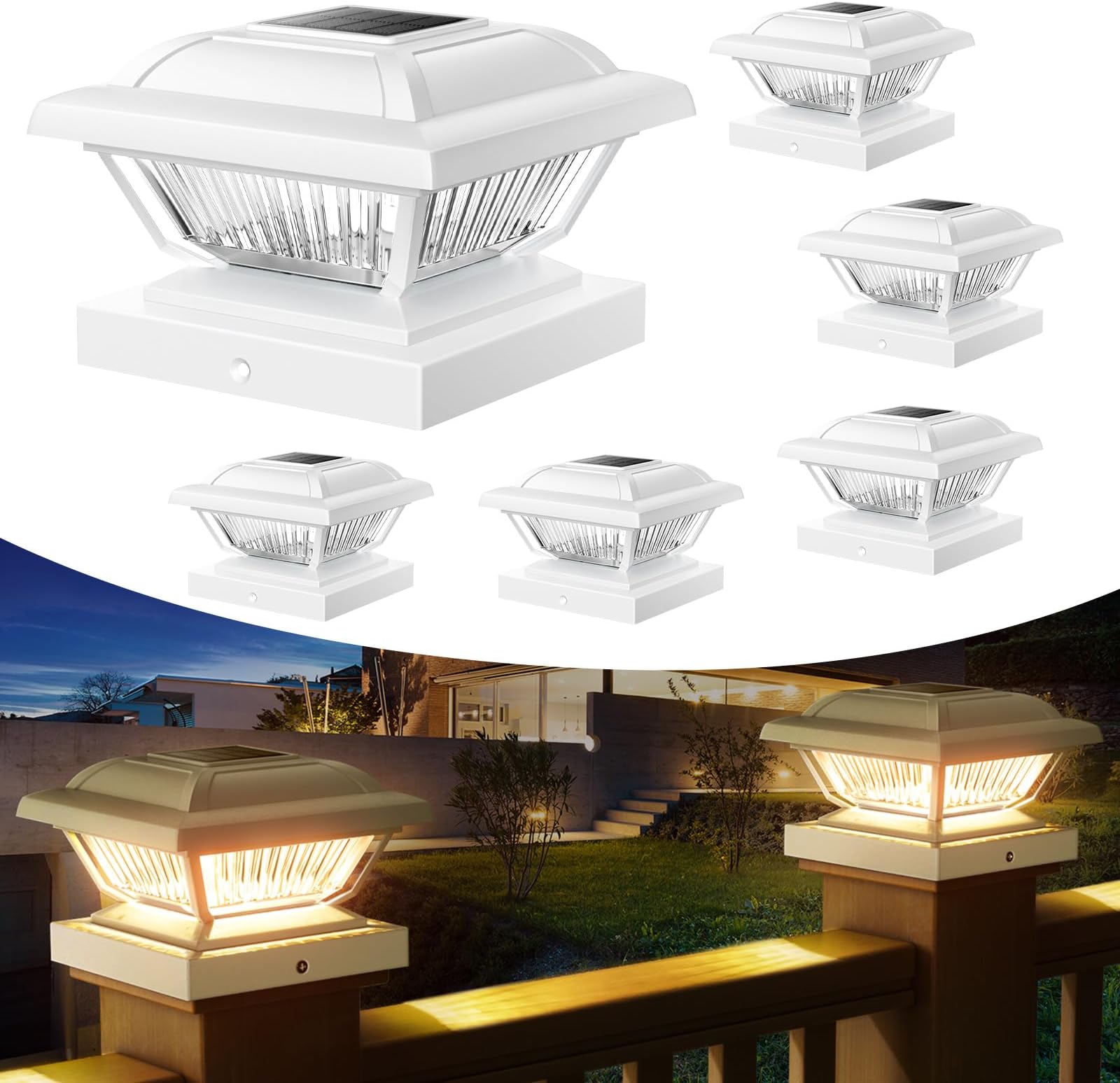 ELECLINKSolar Post Cap Lights 6 Pack, Warm White Solar Outdoor Post Lights, Waterproof Fence Post Cap Lights Solar Powered Fit 3.5x3.5 4x4 4.5x4.5 5x5 5.5x5.5 Post for Garden Fence Deck Yard