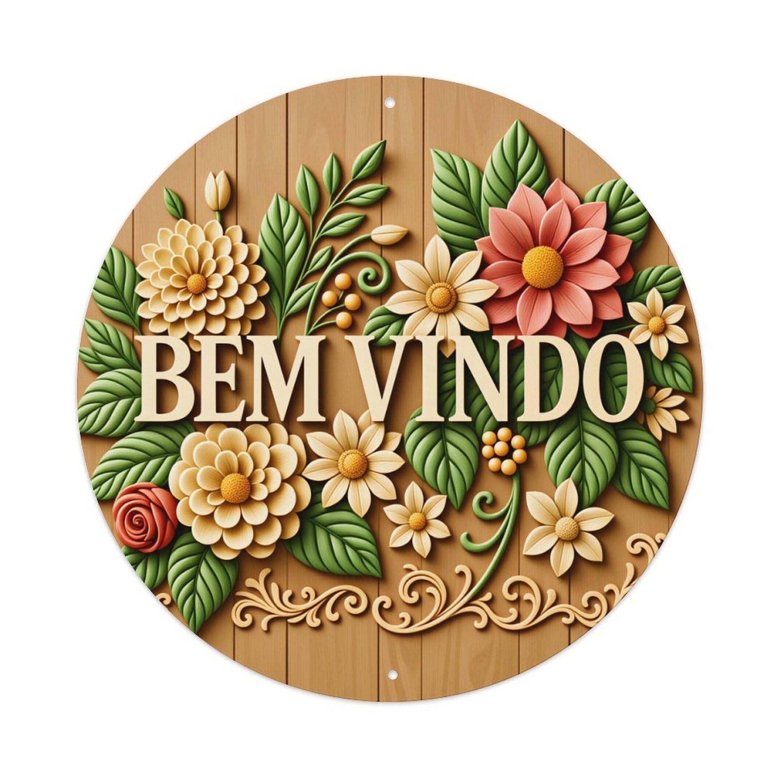 Floral Welcome Sign Pattern Round Tin Sign Vintage Style Metal Sign Home Bar Garden Wall Plaque Decor Metal Poster 8x8 Inch