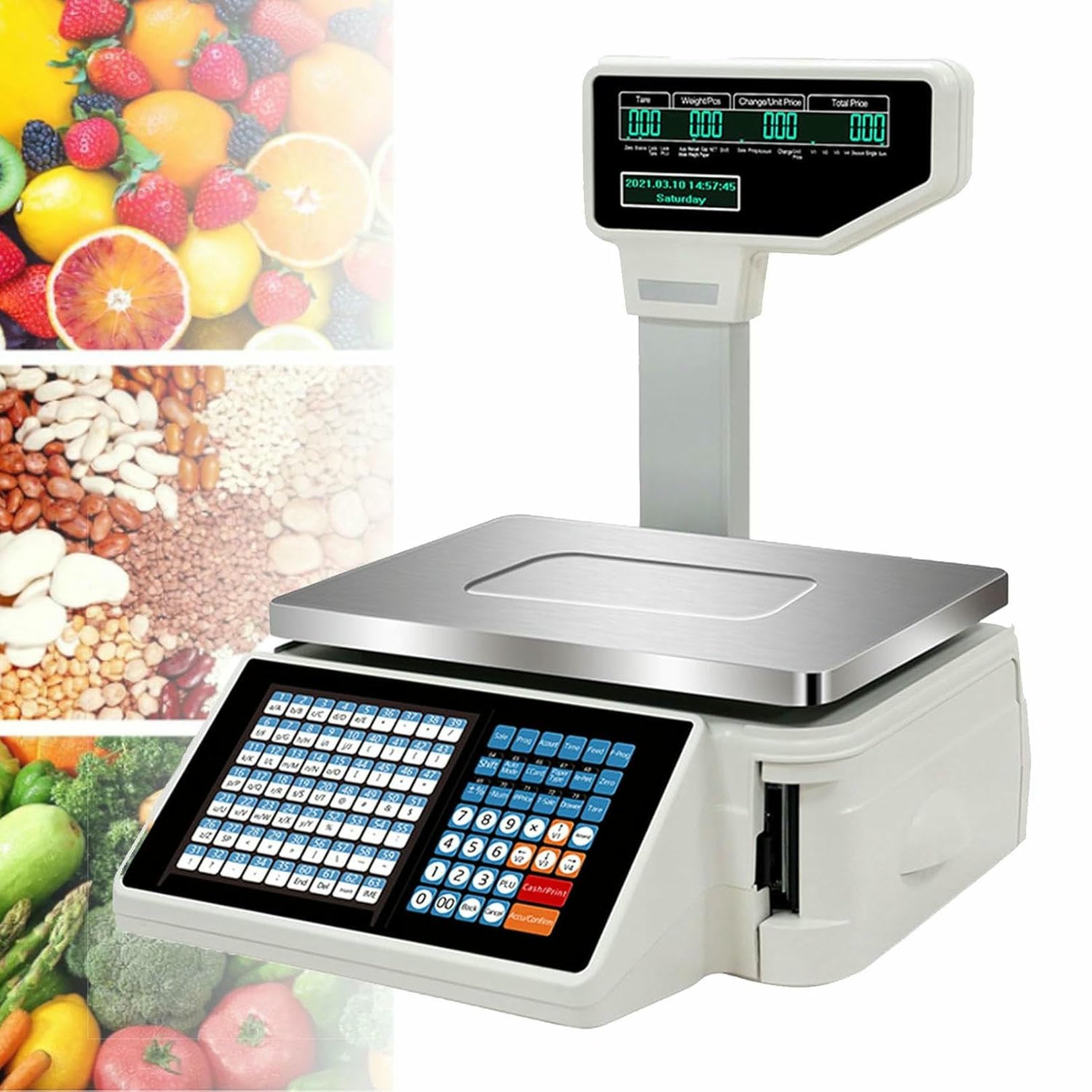 Bilancia Digitale per la Stampa di Etichette dei Prezzi, Bilancia Commerciale con Schermo LCD, Stampante Termica per Codici a Barre elettronici, per supermercati/Negozi al Dettaglio