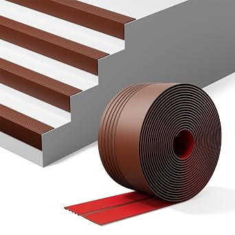 INMOZATA Stair Edge Trim, 40FT Vinyl Stair Nosing, Non-Slip Rubber Stair Nose for Indoor & Outdoor, Waterproof & Self Adhesive, Brown