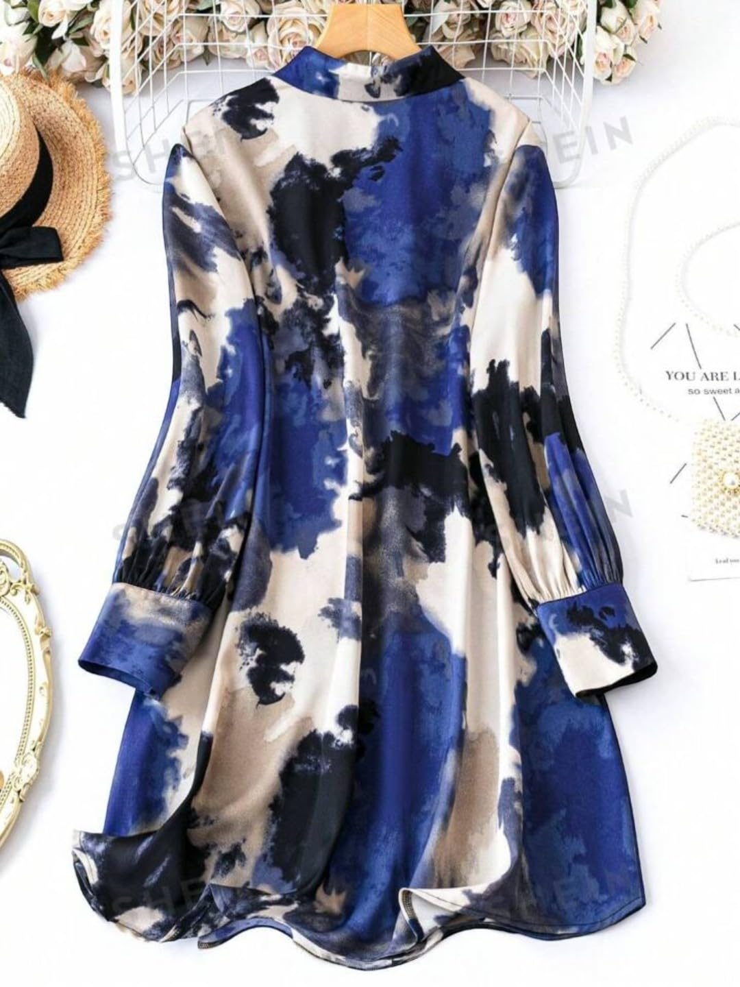 Gufrina Women's Full Sleeve Collar Neck Dress - Stylish Button-Down Floral Print Midi Dress (Blue Xxl)