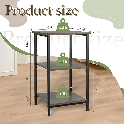 Miniatura 3 de Mesa auxiliar de 3 niveles, mesa auxiliarmesita de noche con postes de acero, 1 paquete, roble francés grisnegro