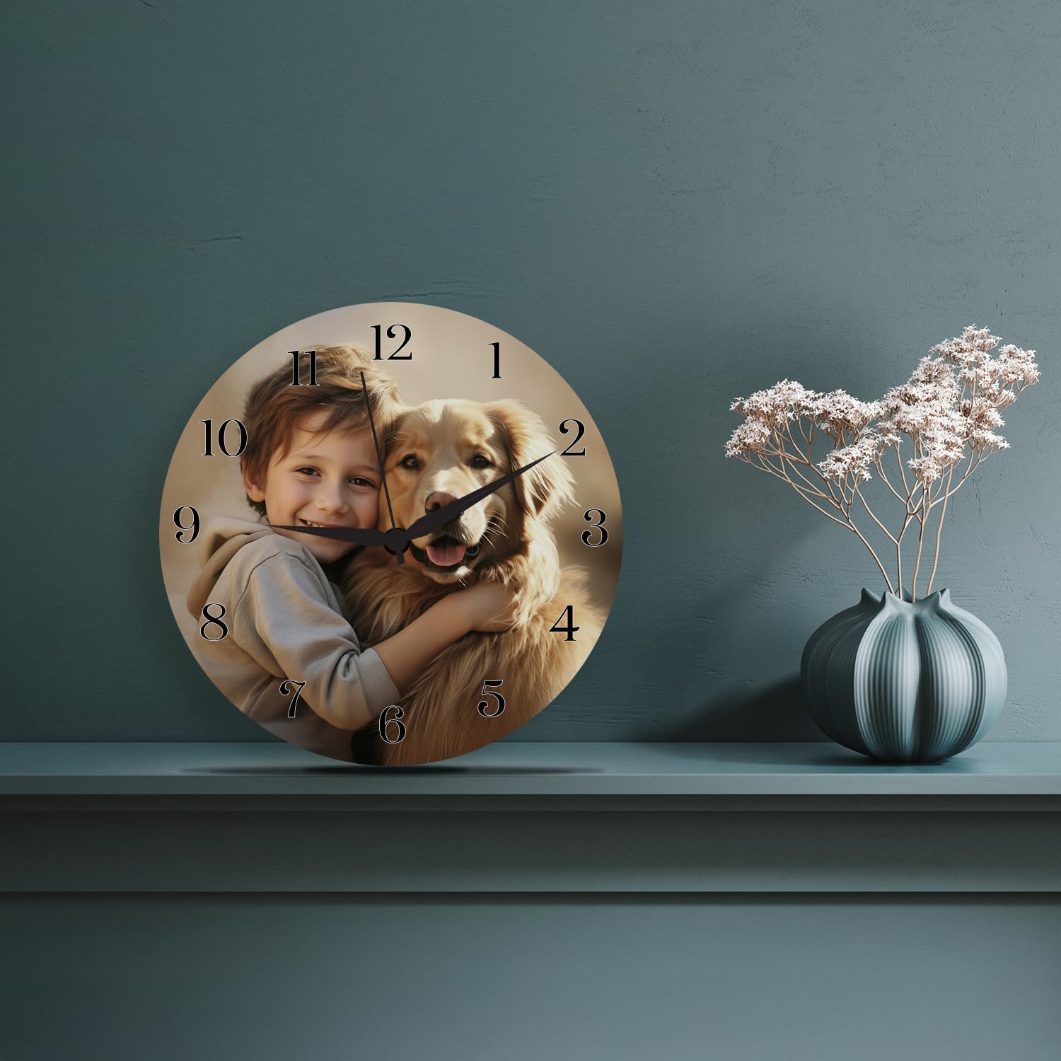 CanvasChamp Personalized Clock with Picture - Custom Non-Ticking Wall Clock for Kitchen, Christmas (Round, 16" x 16")