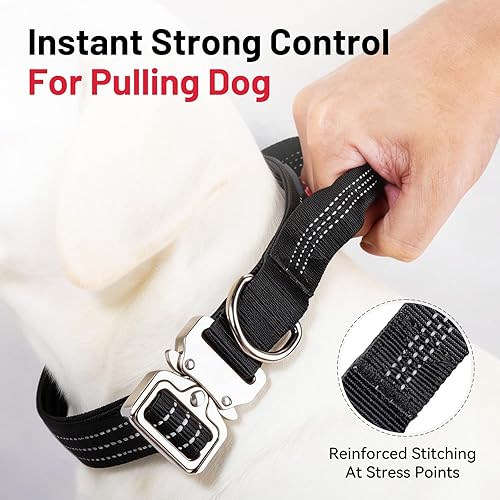 Miniatura 3 de Collar de perro resistente para perros de razas medianas a grandes, collar ajustable de nailon transpirable con asa de control, hebilla de metal de