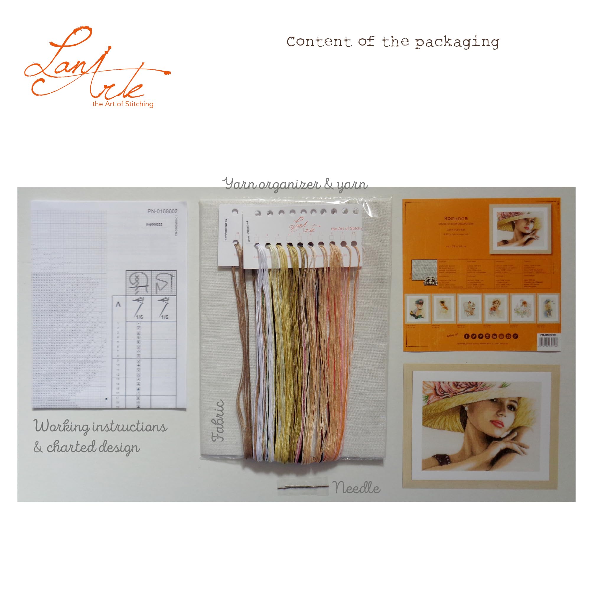 Lanarte Kreuzstich Stickpackungen Gezählter Kreuzstichbilder Set DAME MIT HUT Wanddekoration Handarbeit Set für Erwachsene 36 x 28 cm DIY Deko Bastelset Handwerker Kreative Geschenkset