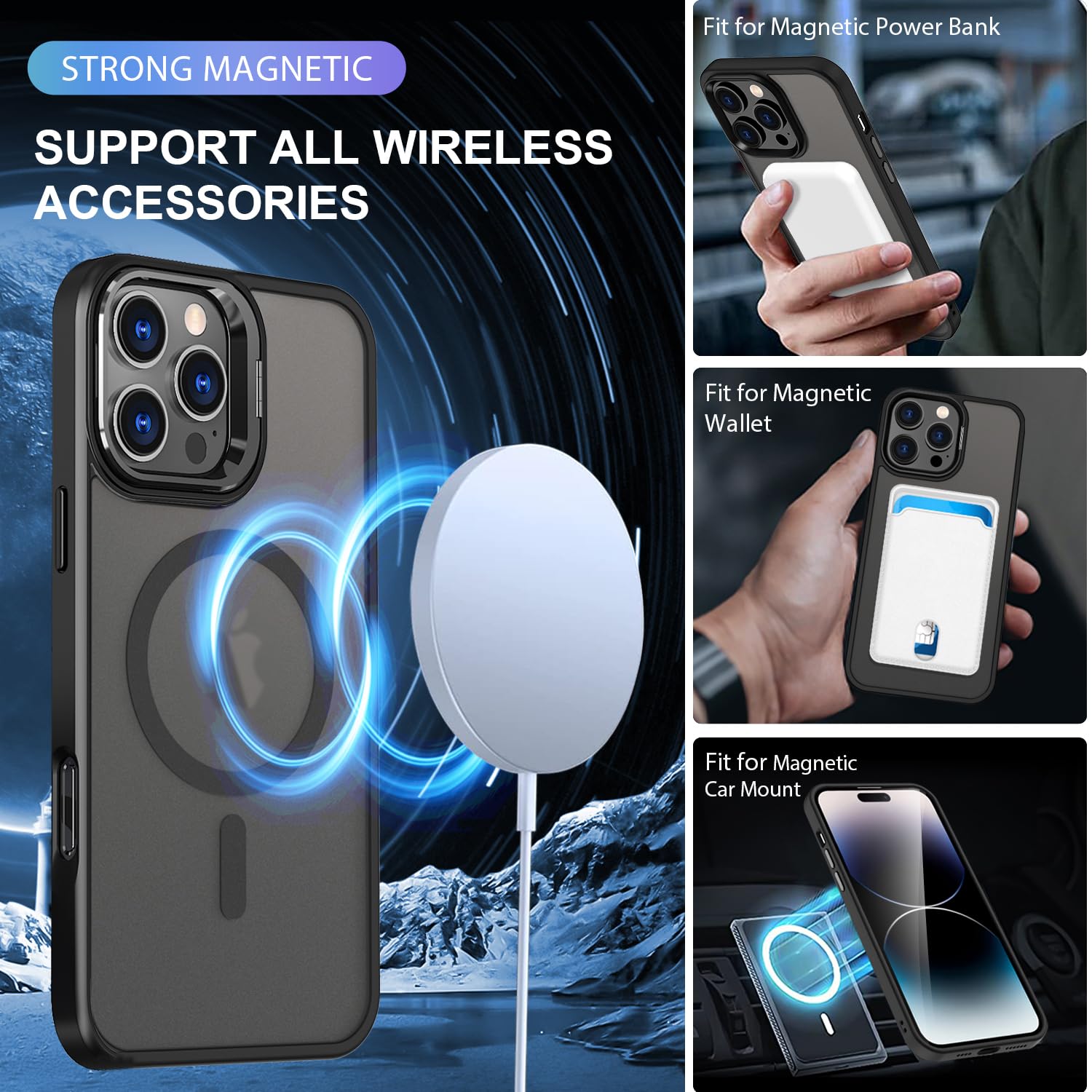 TXXO Magnetic for iPhone 16 Pro Case Stand with Privacy Screen & Camera Lens Protector Fits MagSafe 10FT Drop Translucent Matte Slim Shockproof Phone Case for iPhone 16 Pro Bumper 6.1" - Image 3