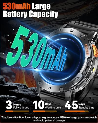 Miniatura 2 de Relojes inteligentes militares para hombre con llamada Bluetooth, reloj inteligente AMOLED impermeable de 1.43 pulgadas con linterna, 111 modos