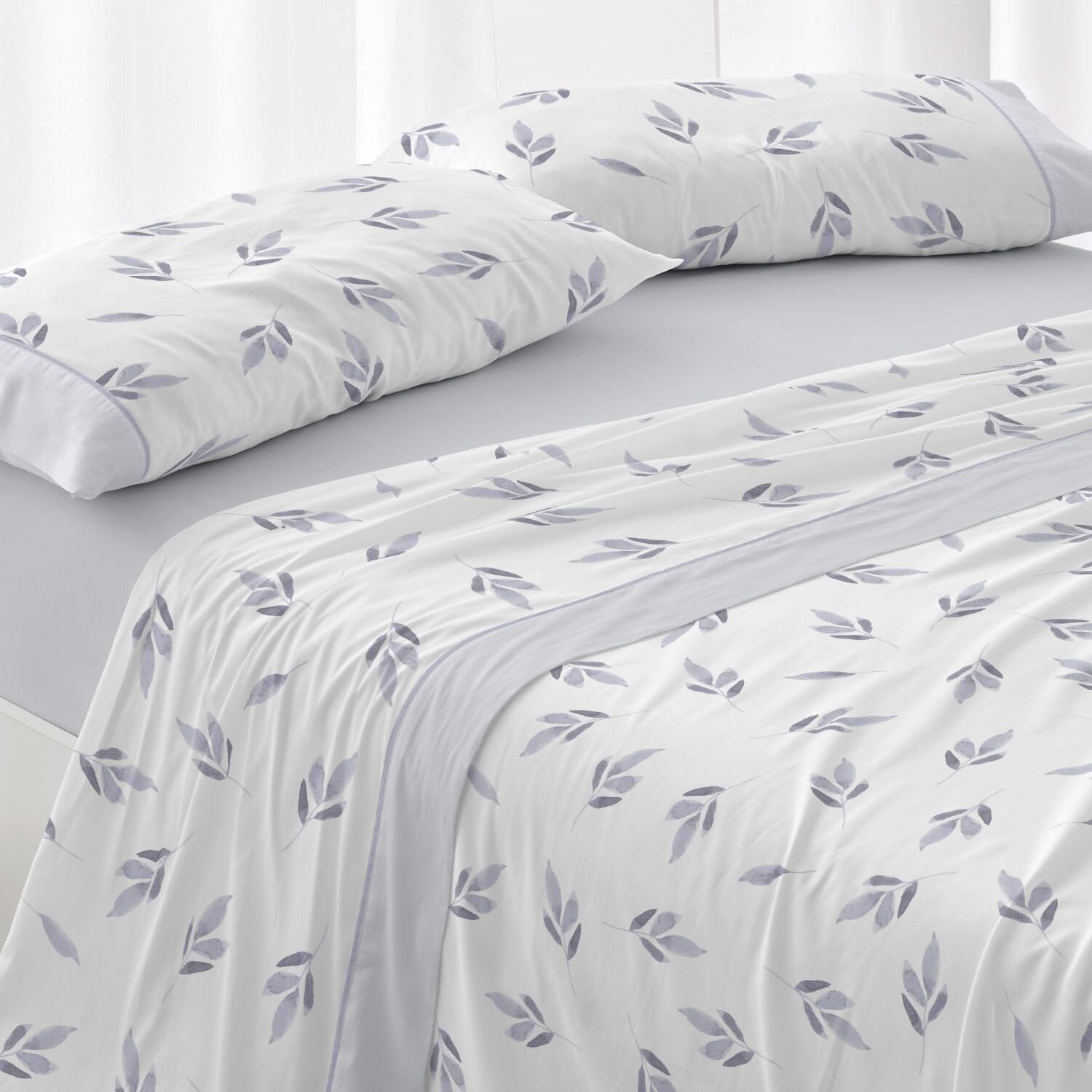 Burrito Blanco | Juego de sábanas | Cama de 150cm (+Medidas Disponibles) | Poliéster 50% Algodón 50% | Diseño 532 | Color Azul (150x190/200cm)
