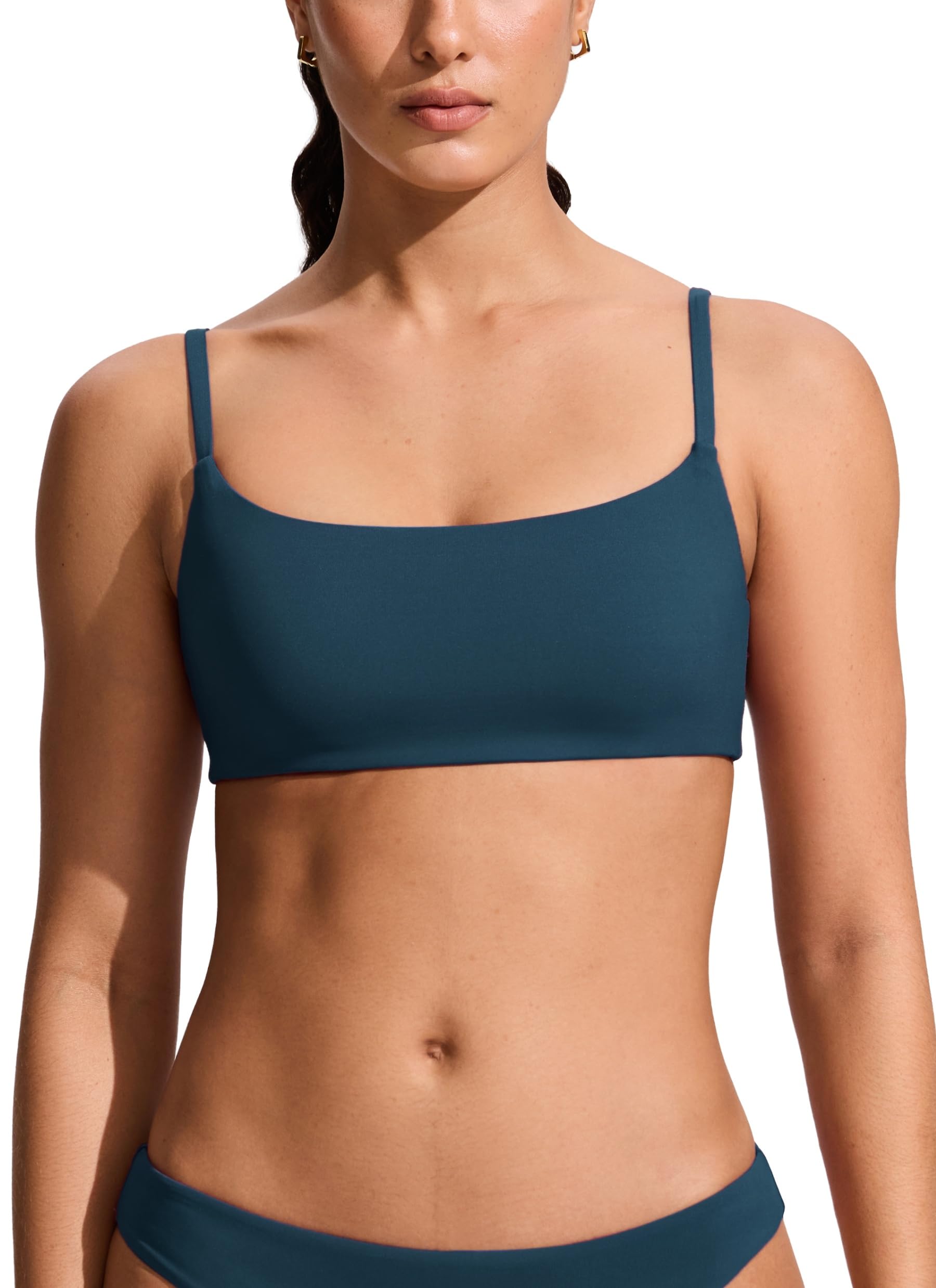 CRZ YOGA Top de Bikini para Mujer Tirantes Finos Ajustables Tops de baño Escote Redondo Acolchado