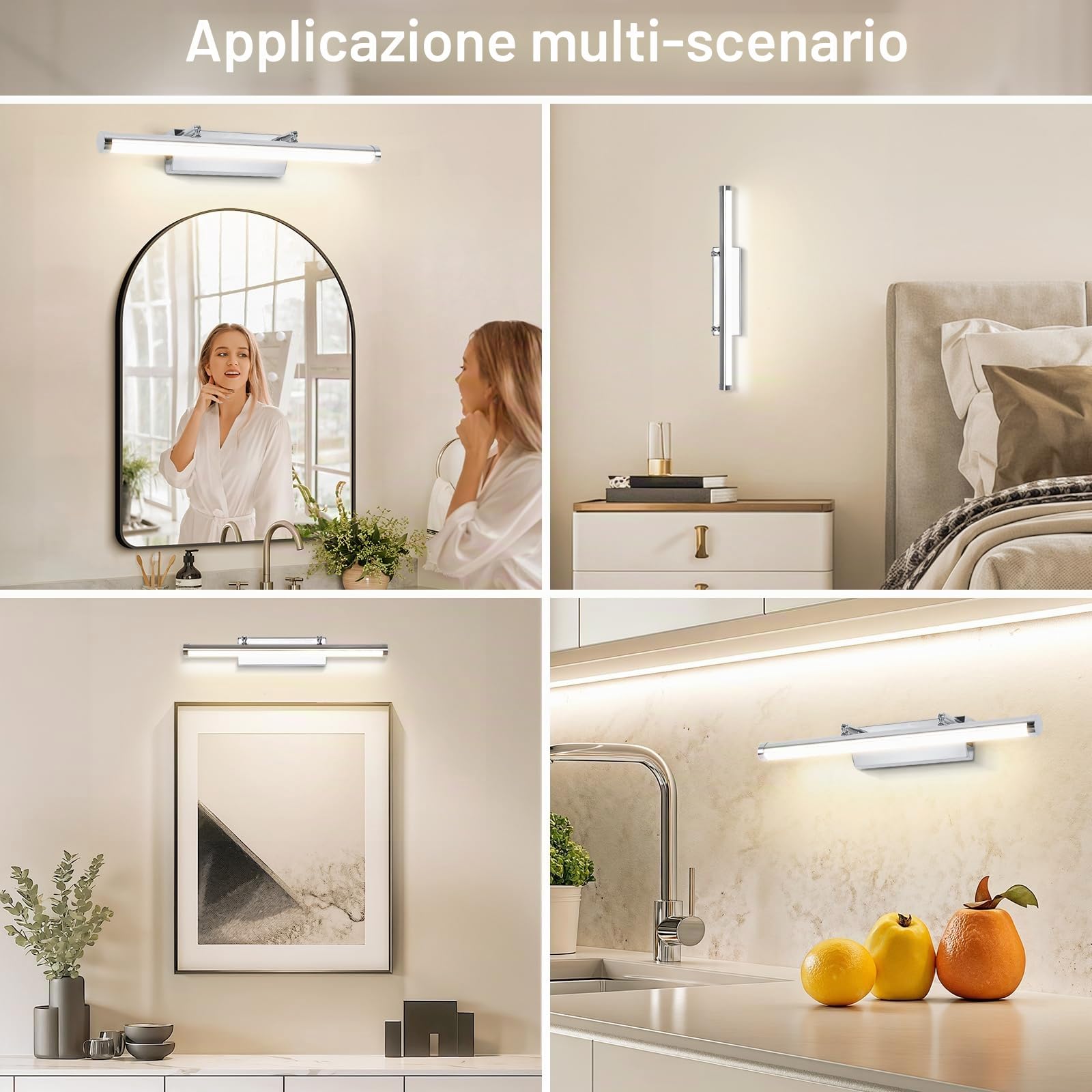 Applique Bagno 9W 42CM - Lampada Specchio Con Interruttore IP44 Bianco Neutro 4000K per il Trucco - Luce LED AC100-240V Non Dimmerabile