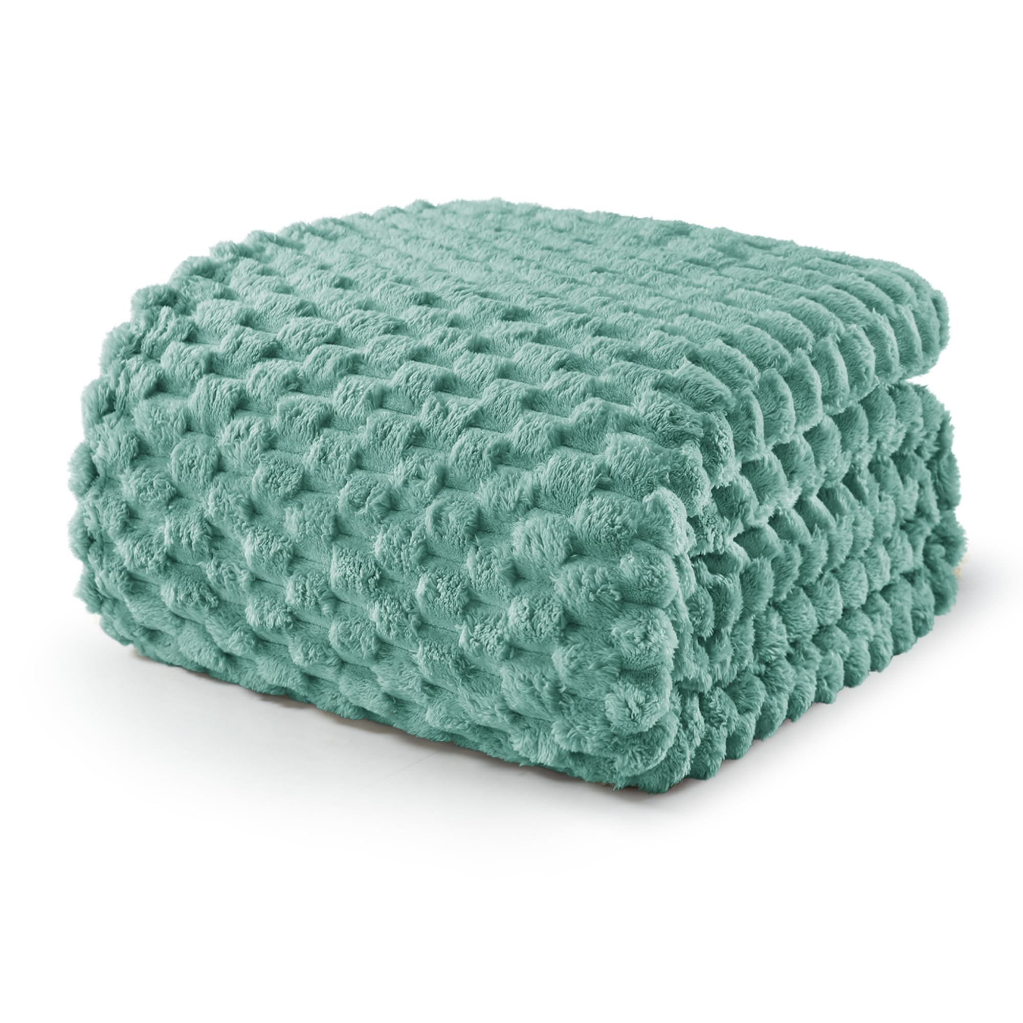 Exclusivo Mezcla Twin Size Fleece Blanket for Bed, 90x66 Inches Stylish Jacquard Velvet Soft Blanket, Fuzzy Cozy Lightweight for Winter, Celadon