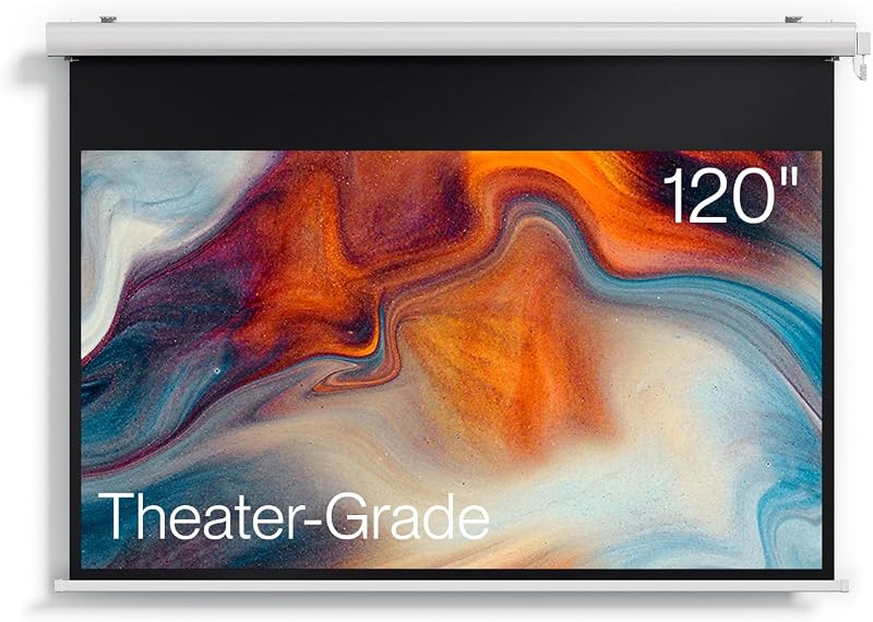 Pantalla de proyector motorizada de 120", pantalla desplegable impermeable para exteriores, 2 recargas anuales, 4K/8K Ultra HD, sin arrugas, marco de aluminio, para noche de cine en casa y en el patio trasero