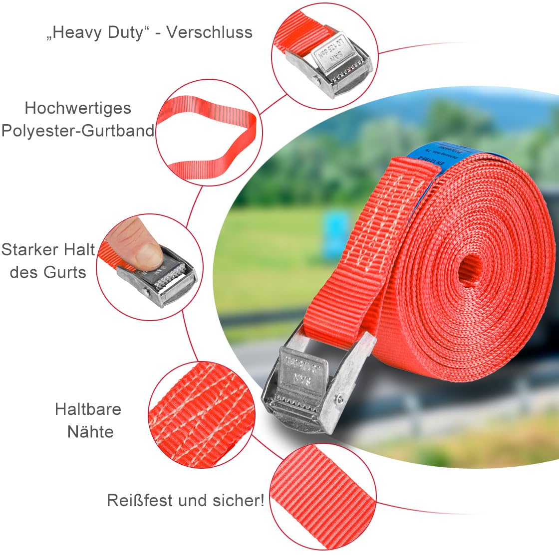 Lot De 4 Sangles D'arrimage Avec Boucle De 4m X 25mm 250Kg Couleur Noire Cz006