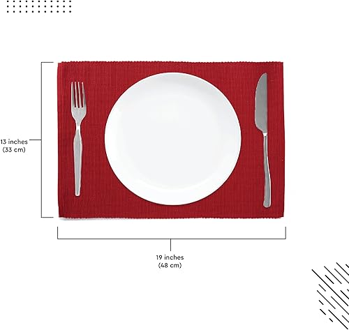 Miniatura 10 de Encasa Homes - Manteles individuales de comedor (juego de 6 piezas) hechos de algodón acanalado fino, tamaño perfecto, 19 x 13 pulgadas, colores y