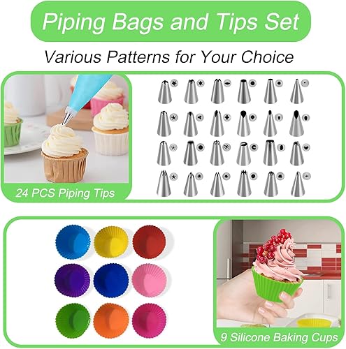 Miniatura 3 de Suuker Juego de bolsas y puntas para pastelería, bolsas de glaseado reutilizables y puntas con 24 puntas de tubería, 2 bolsas de pastelería