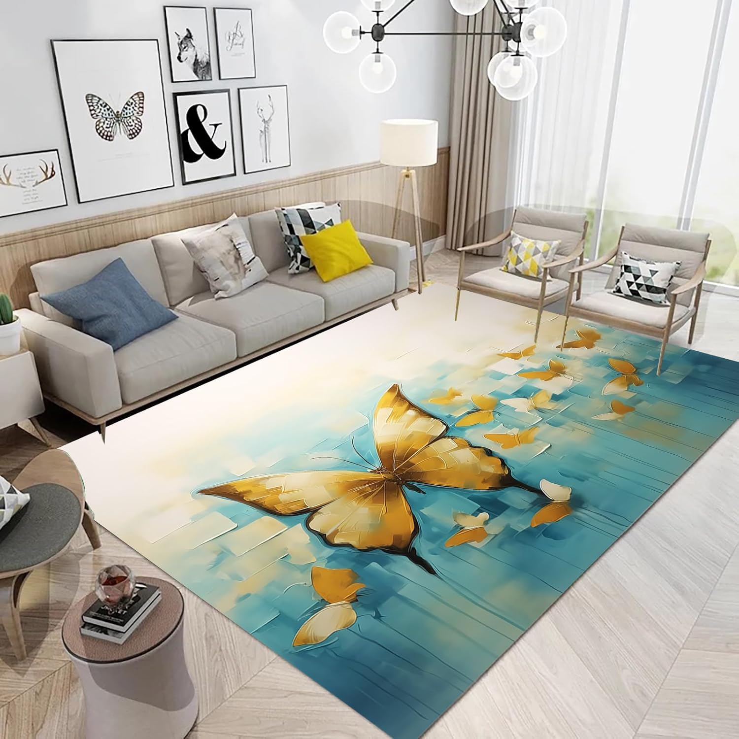 Tapis de zone 3D papillon imprimé antidérapant et grand tapis pour chambre d'enfant