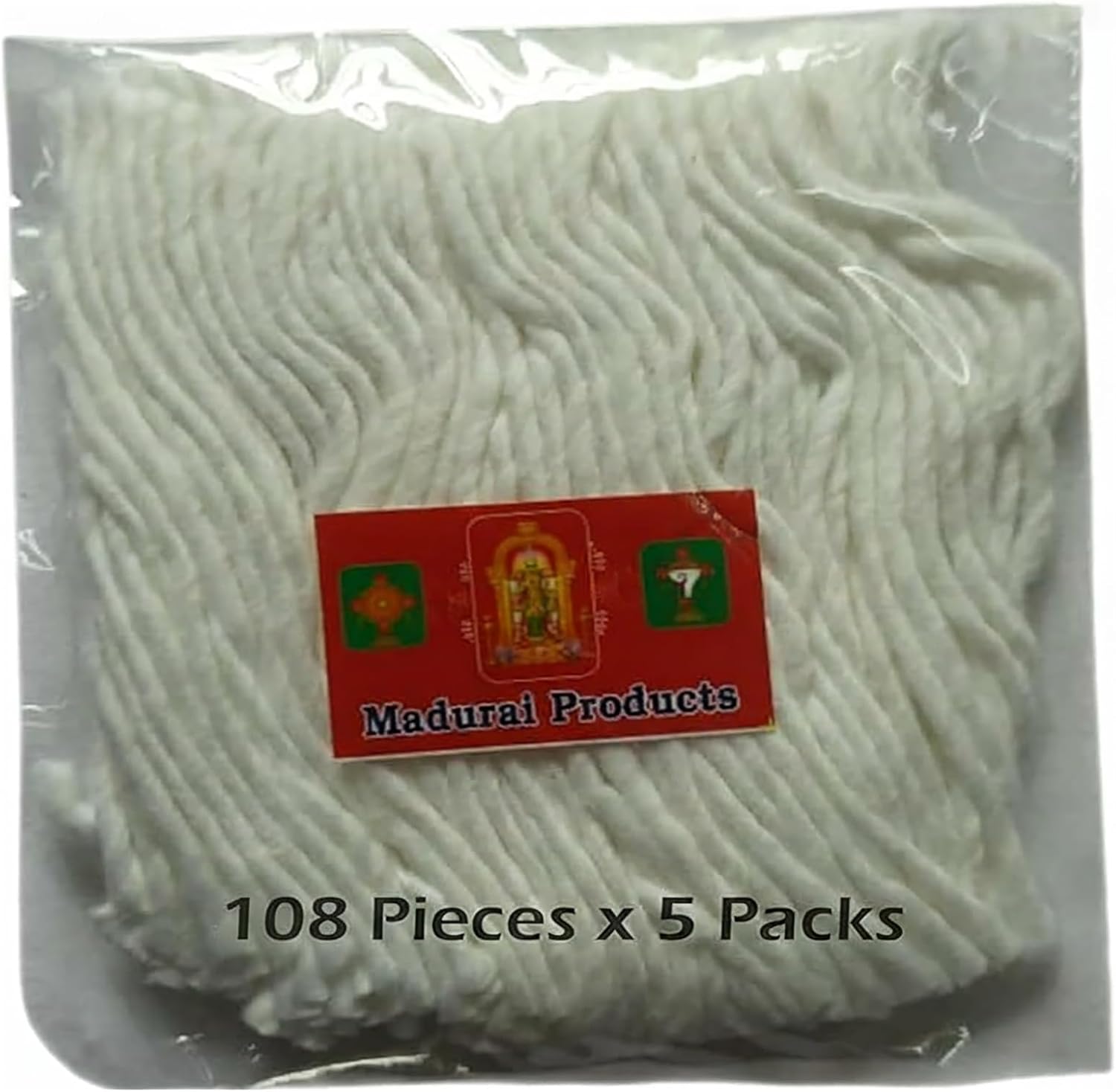 Pure Cotton White Diya Wicks (108 Pieces x 5pack) | Madurai Products Hand-Rolled Long Thiri Batti for Ritual Lamps |Ideal for Festival, Pooja, Prayers, Hindu Rituals, Meditation & Manifestation